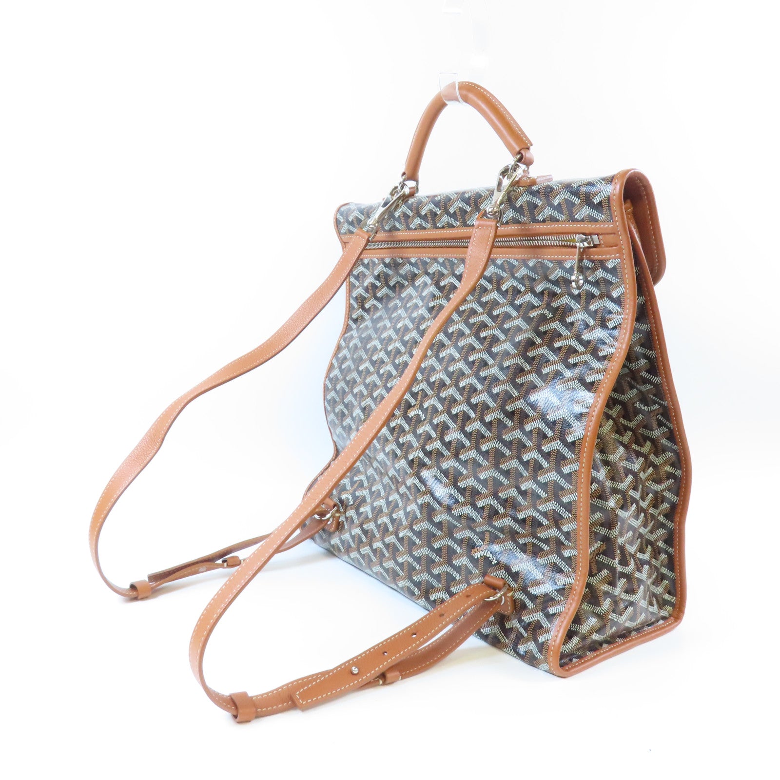 GOYARD 塗層帆布/牛皮皮革Saint Leger Backpack銀扣背包啡色/黑色