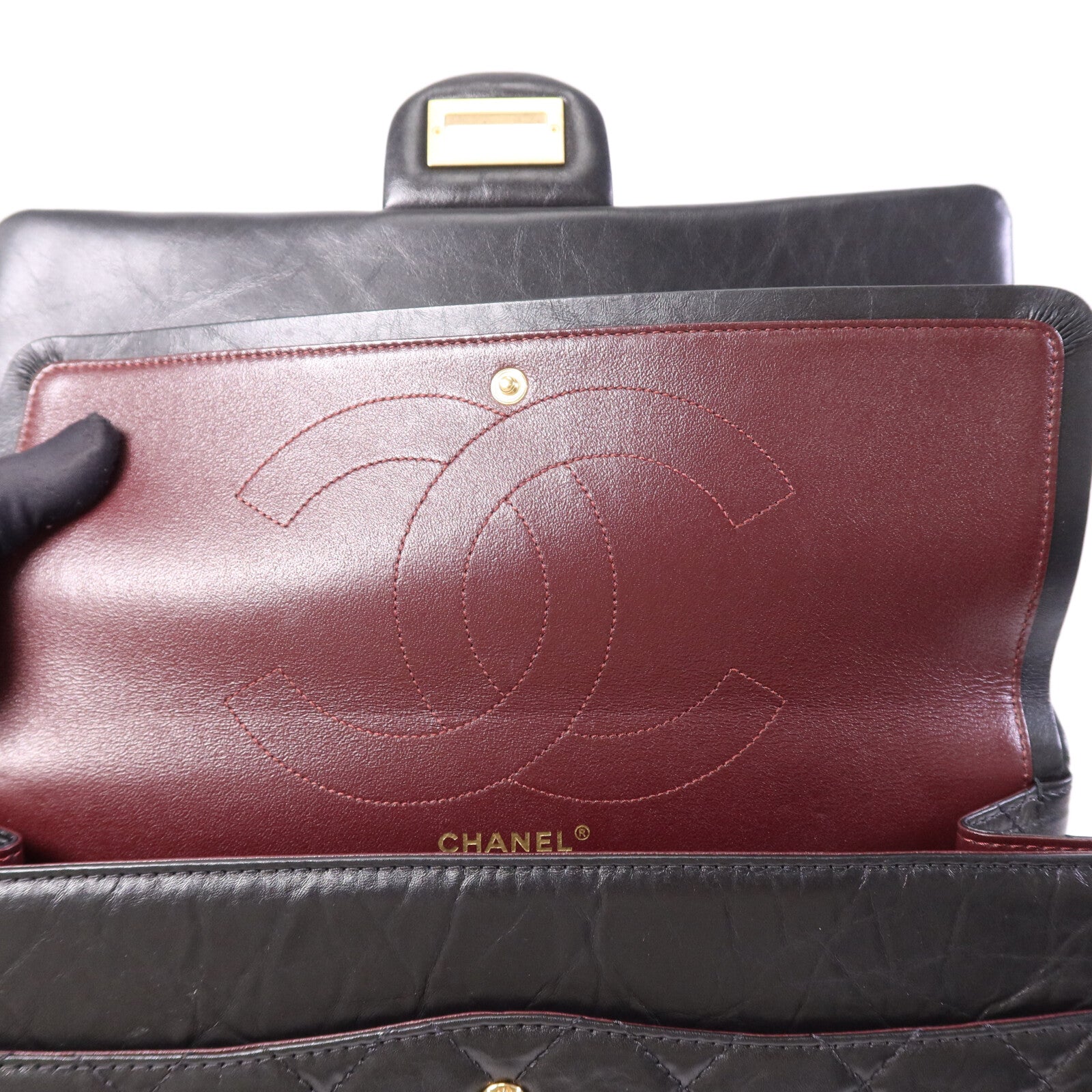 CHANEL 【激減優惠】牛皮皮革2.55 Large金扣鏈帶肩背袋