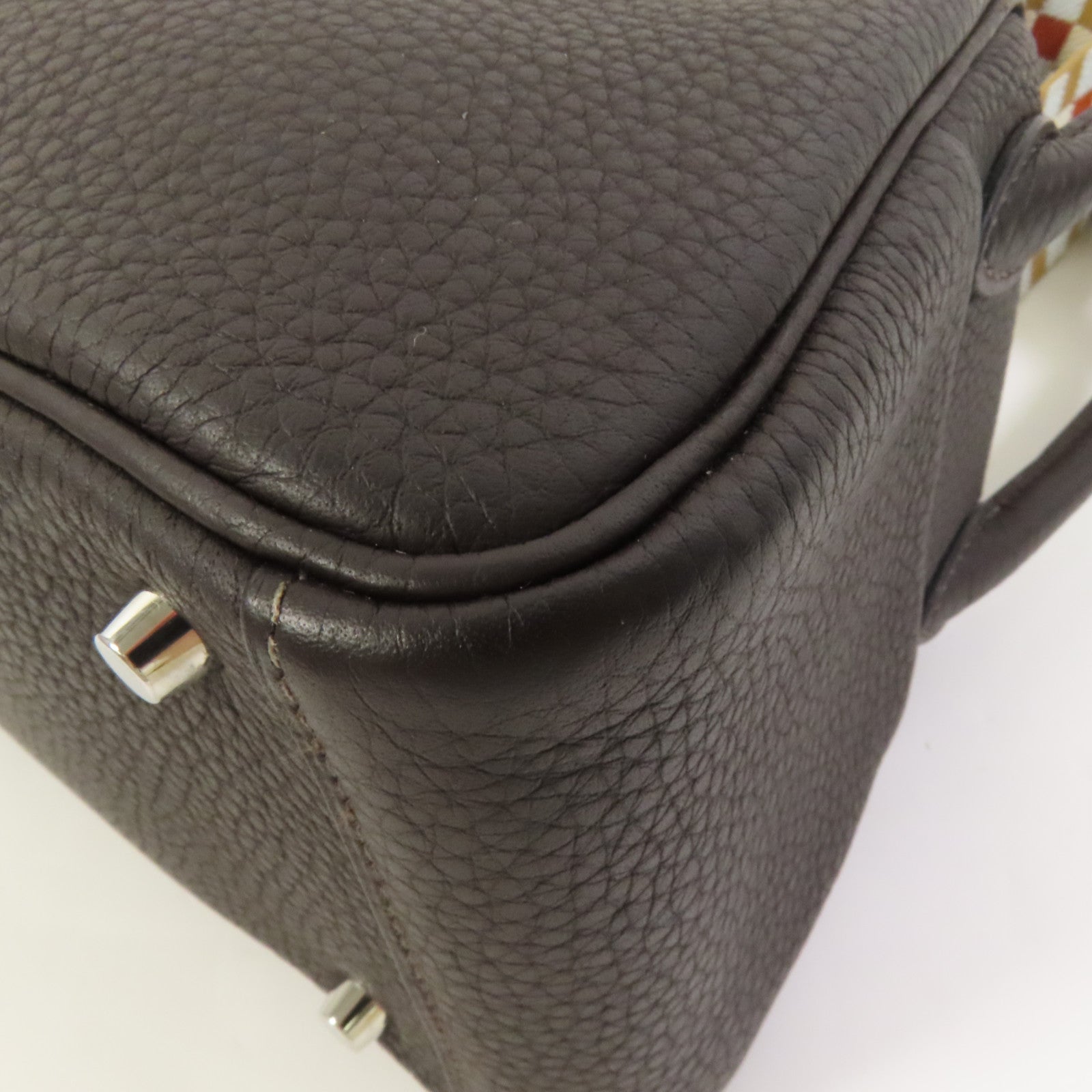HERMES Clemence皮革Mini Lindy銀扣手挽肩背兩用袋Macassar