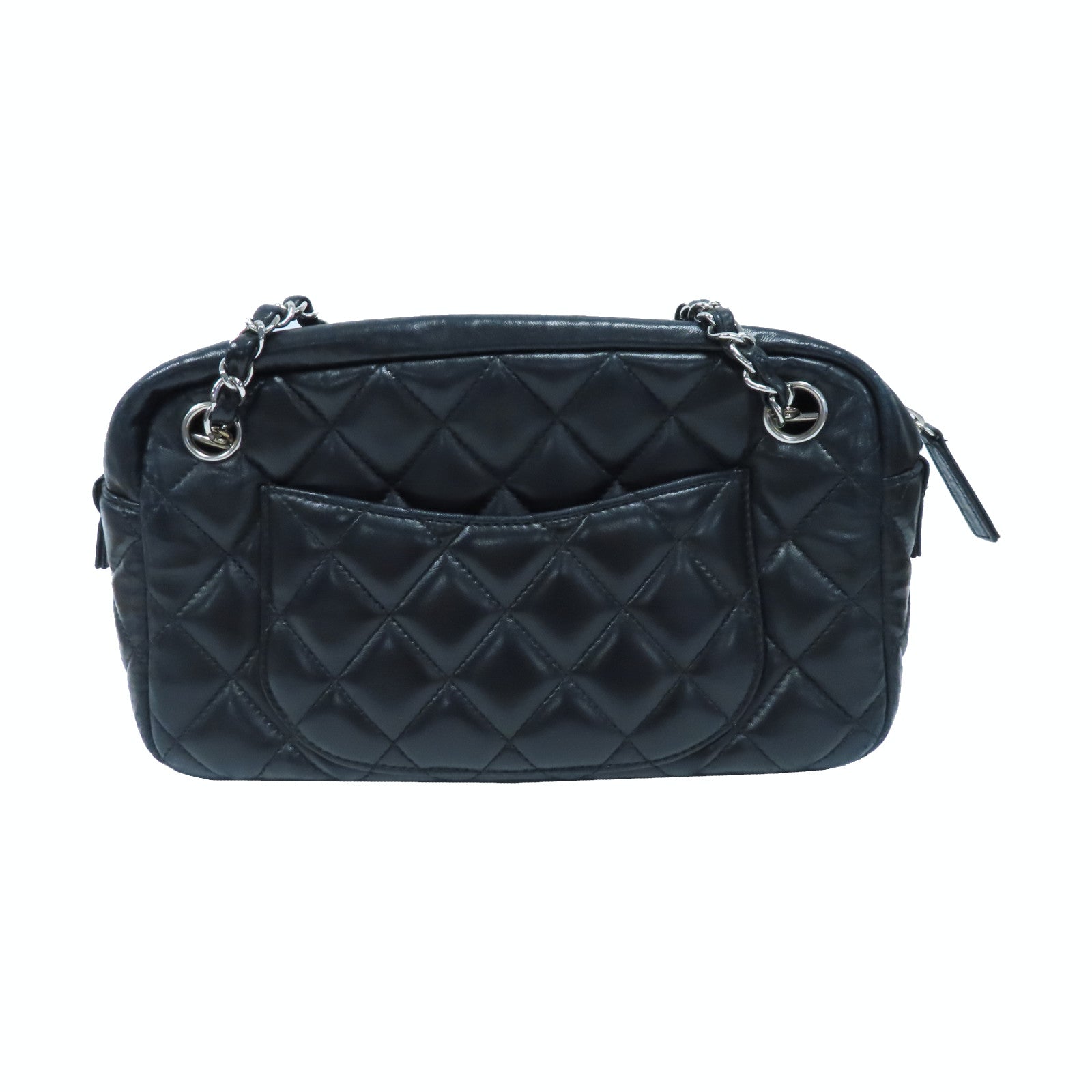 CHANEL 菱格牛皮皮革Shoulder Bag銀扣鏈帶肩背袋黑色