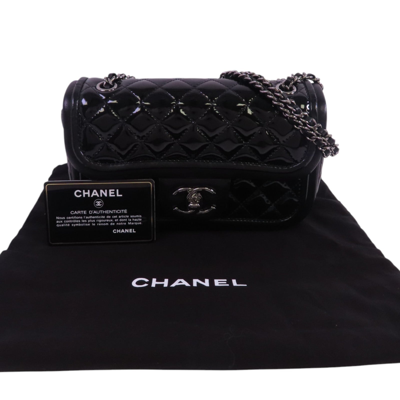 CHANEL 漆皮皮革Chain Shoulder Bag銀扣鏈帶肩背袋