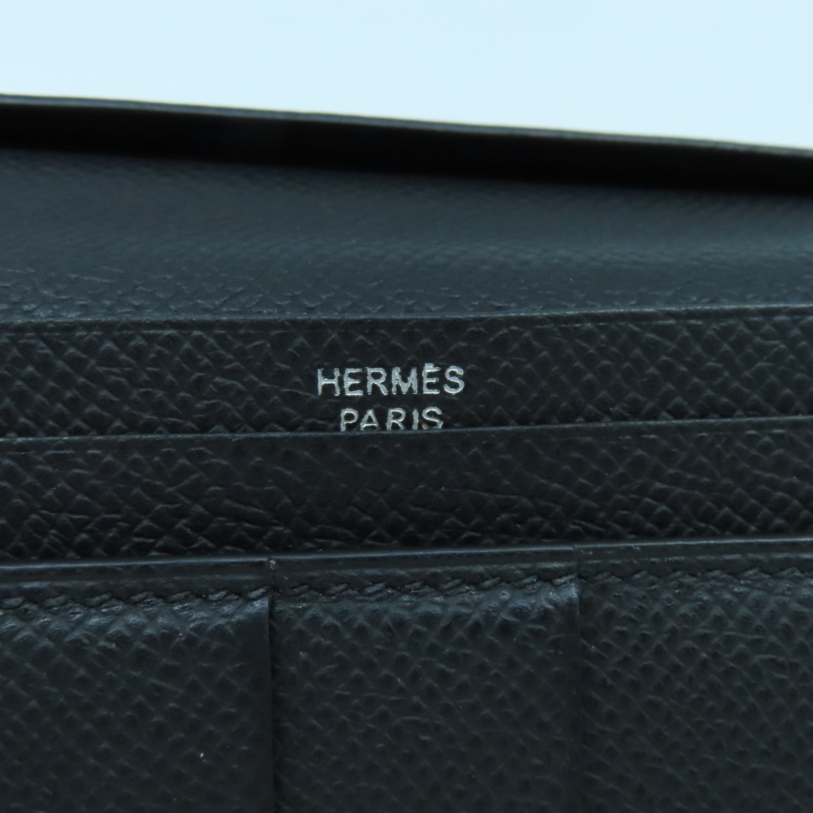 HERMES 【激減優惠】Epsom皮革Bearn W Snap銀扣長錢包黑色