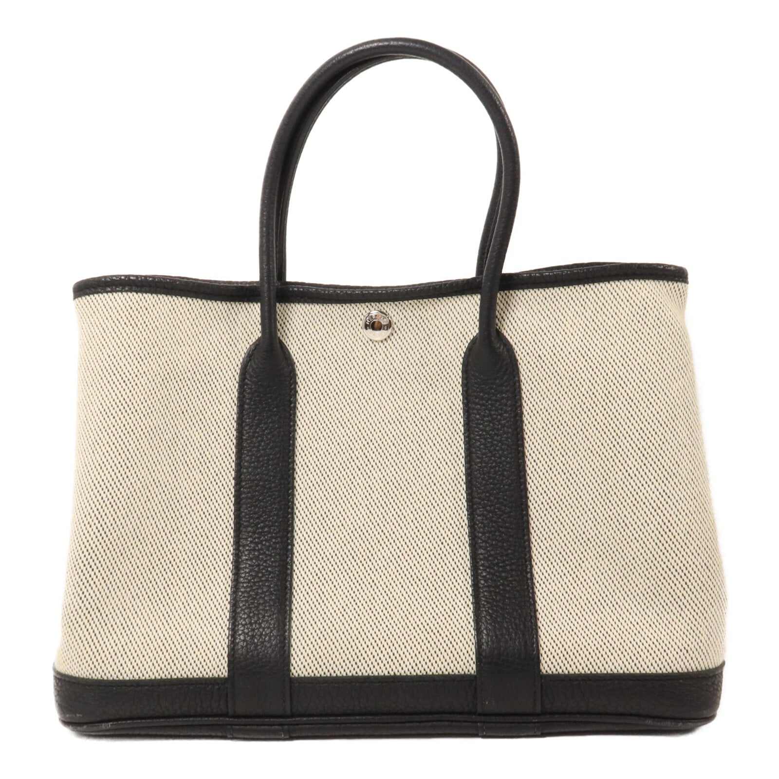 HERMES 帆布/Negonda皮革Garden Party TPM手挽袋Noir/Ecru