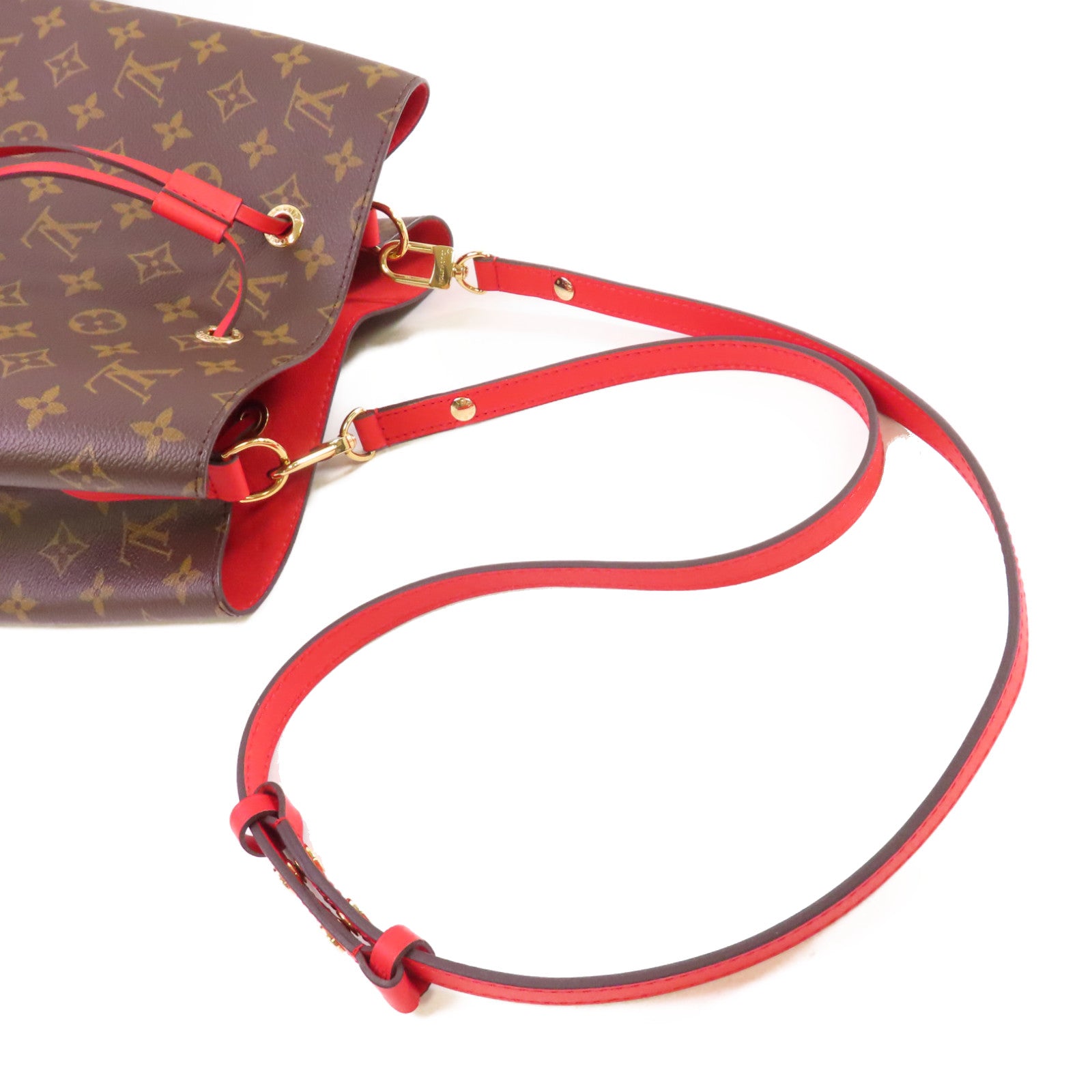 LOUIS VUITTON Monogram NeoNoe MM Shoulder Bag金扣肩背袋啡色/紅色