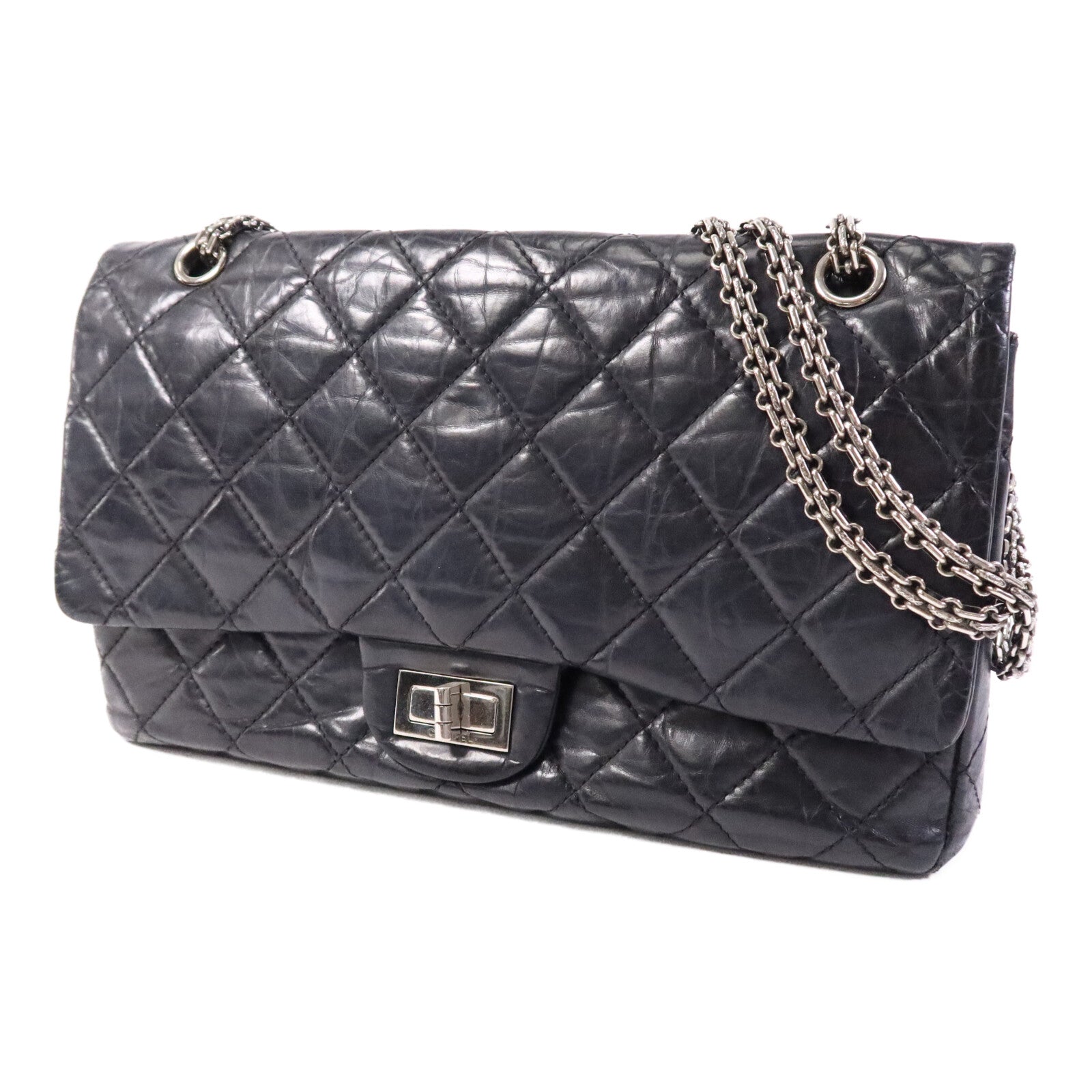 CHANEL 【激減優惠】牛皮皮革Chanel 2.55 Large銀扣鏈帶肩背袋