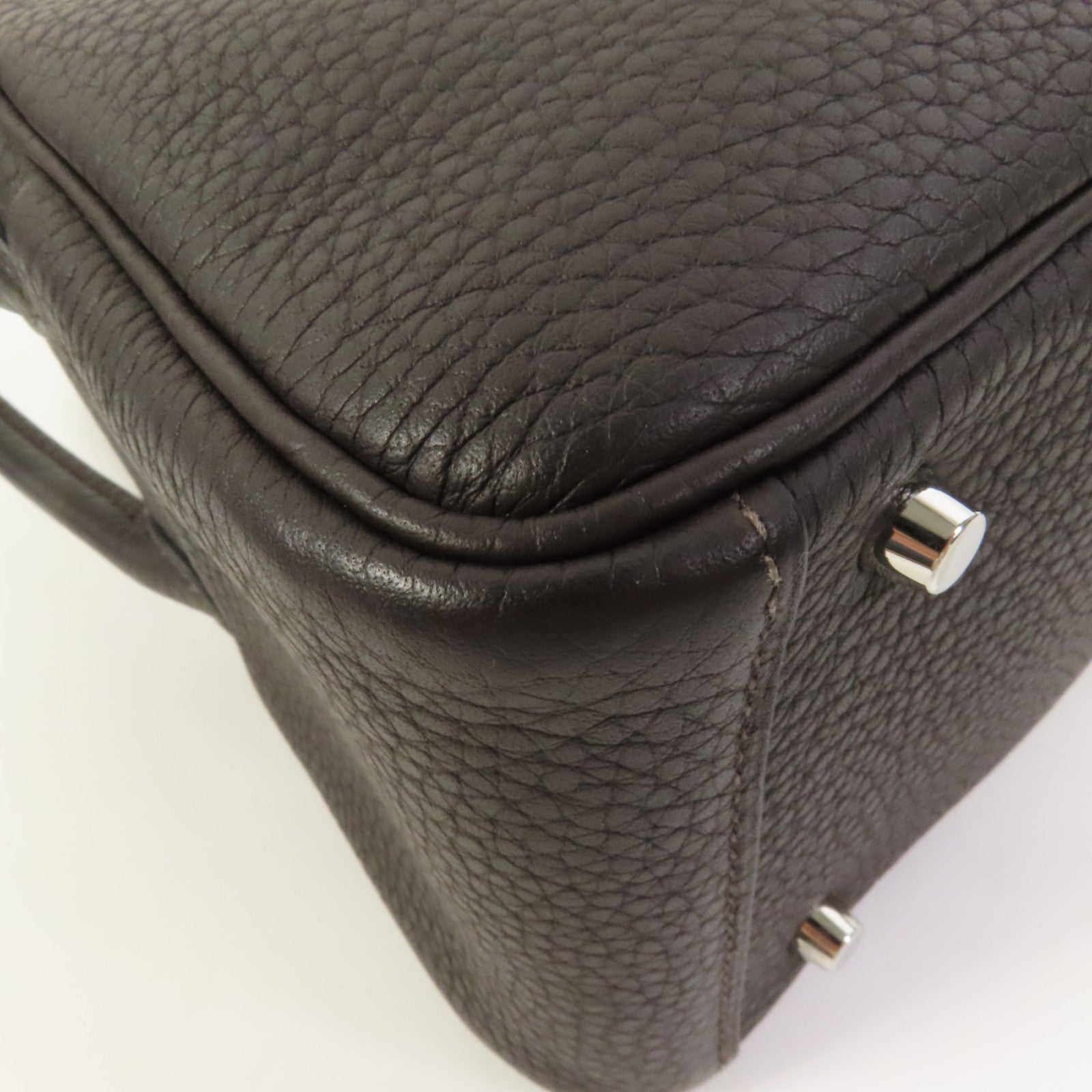 HERMES Clemence皮革Mini Lindy銀扣手挽肩背兩用袋Macassar
