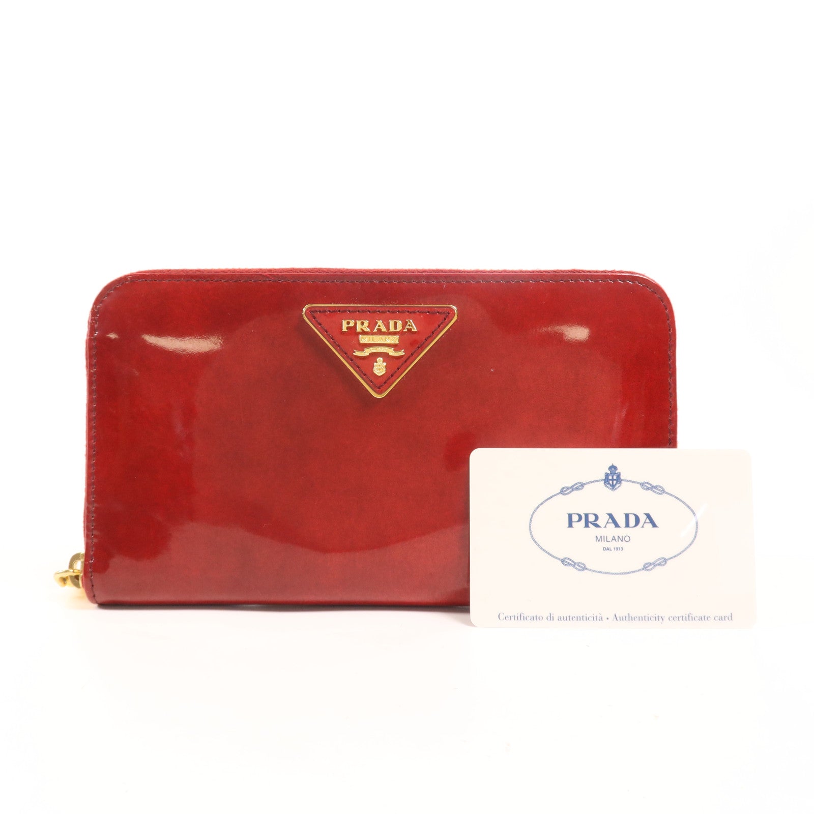 PRADA 漆皮皮革Long wallet金扣長錢包