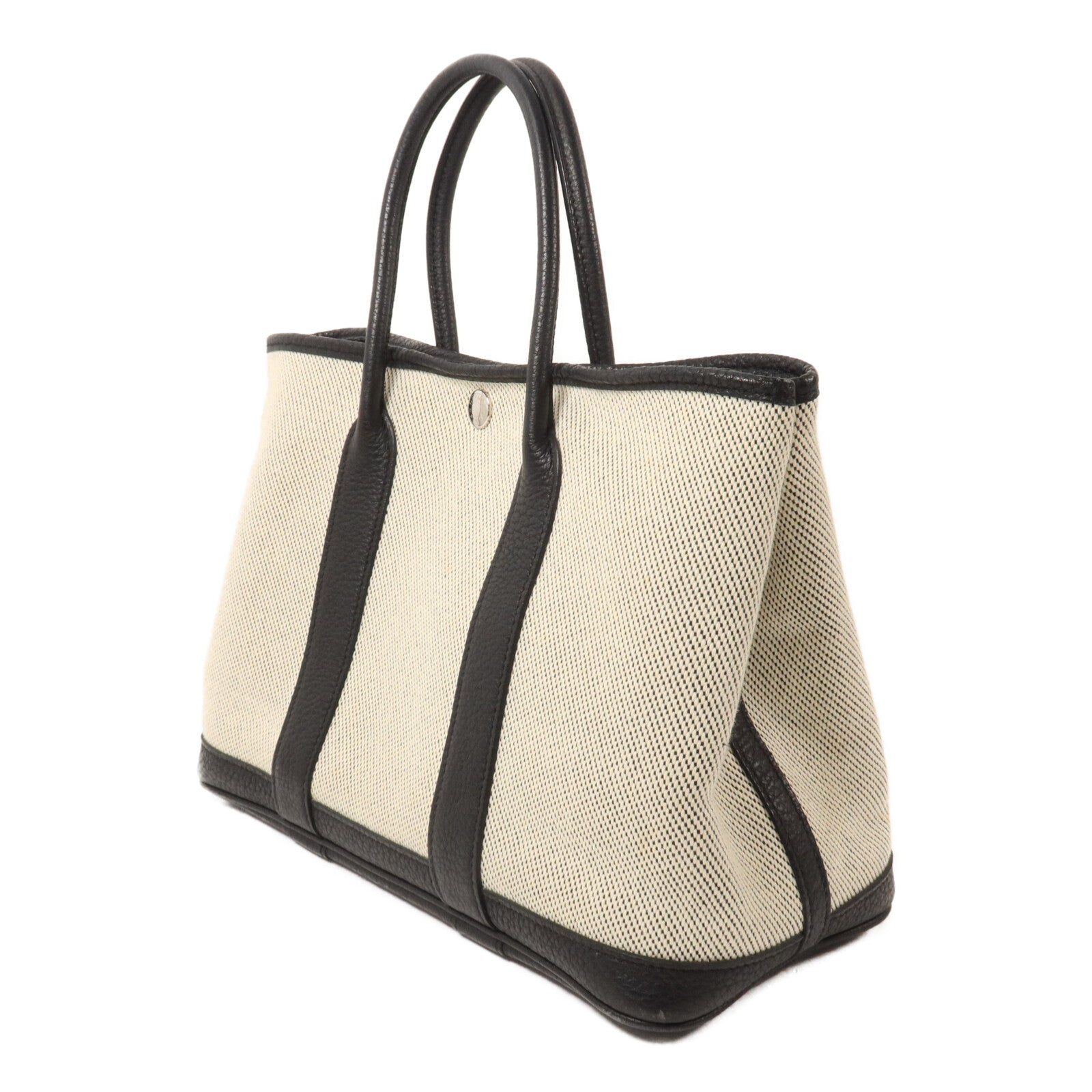 HERMES 帆布/Negonda皮革Garden Party TPM手挽袋Noir/Ecru