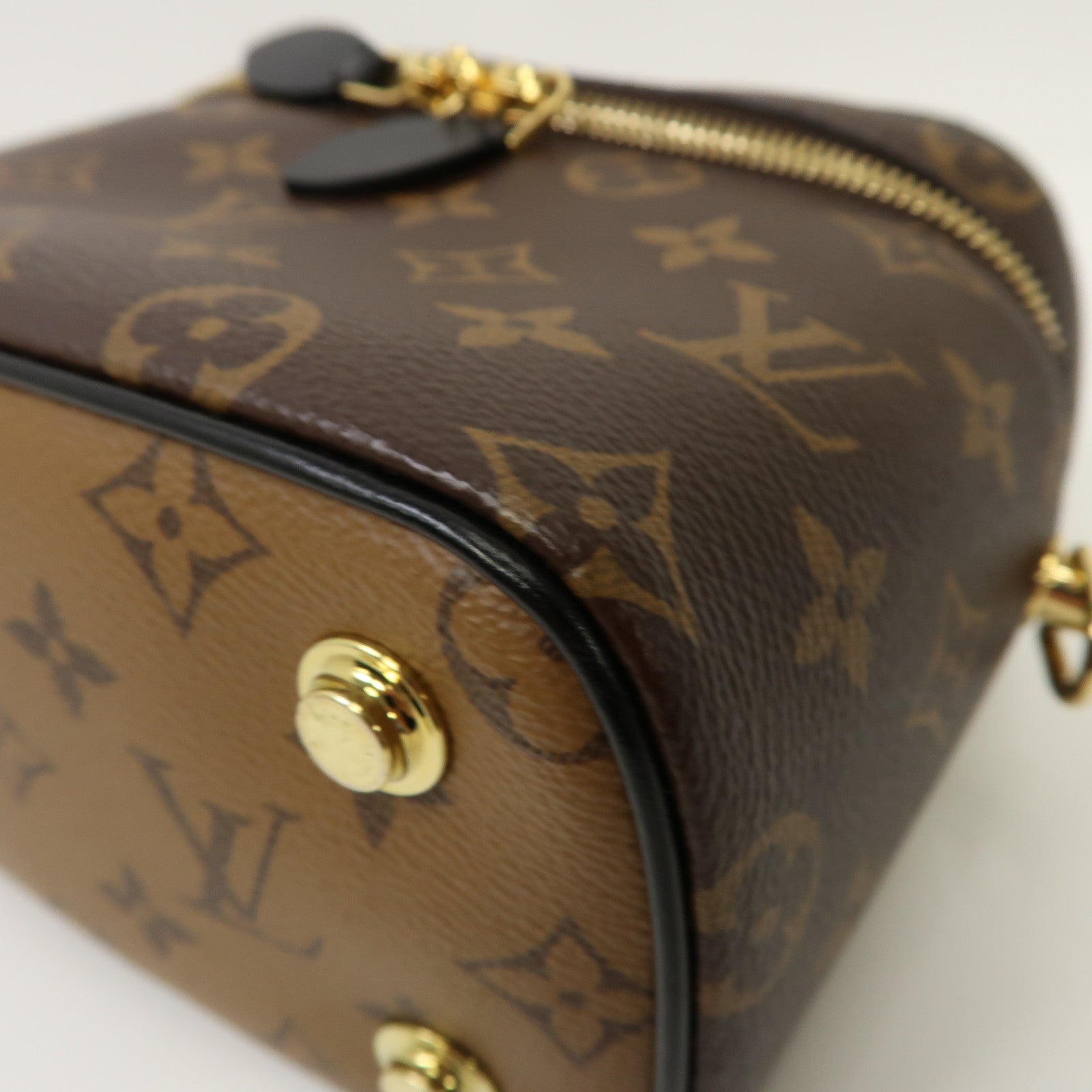 LOUIS VUITTON Monogram Reverse Vanity PM金扣手挽肩背兩用袋棕色