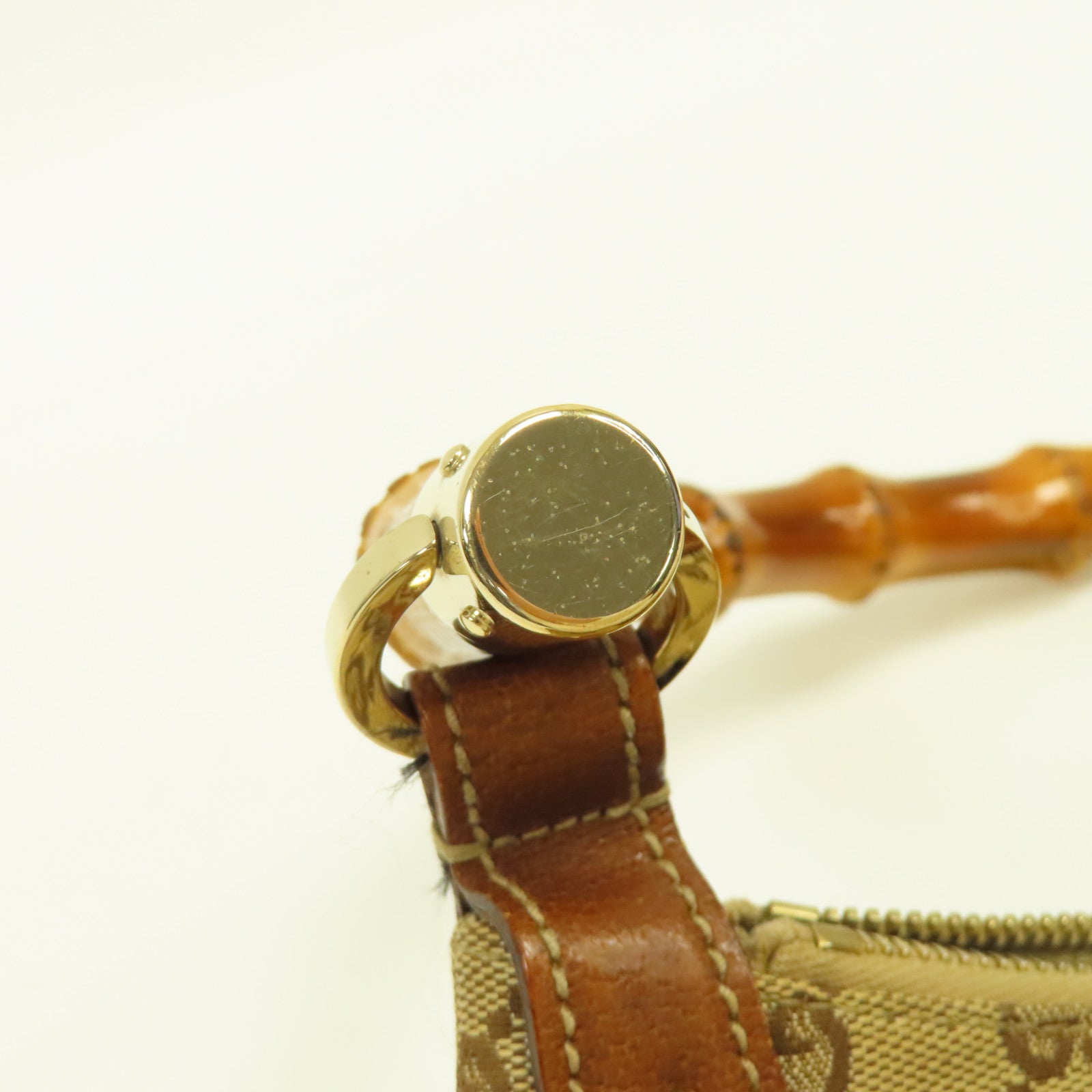 GUCCI 帆布Bamboo Hand Bag金扣手挽袋啡色