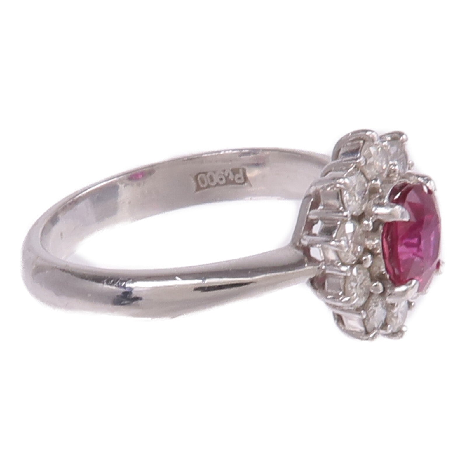 JEWELRY PT900鉑金Ruby Diamond Ring紅寶石/鑽石戒指US#5.75