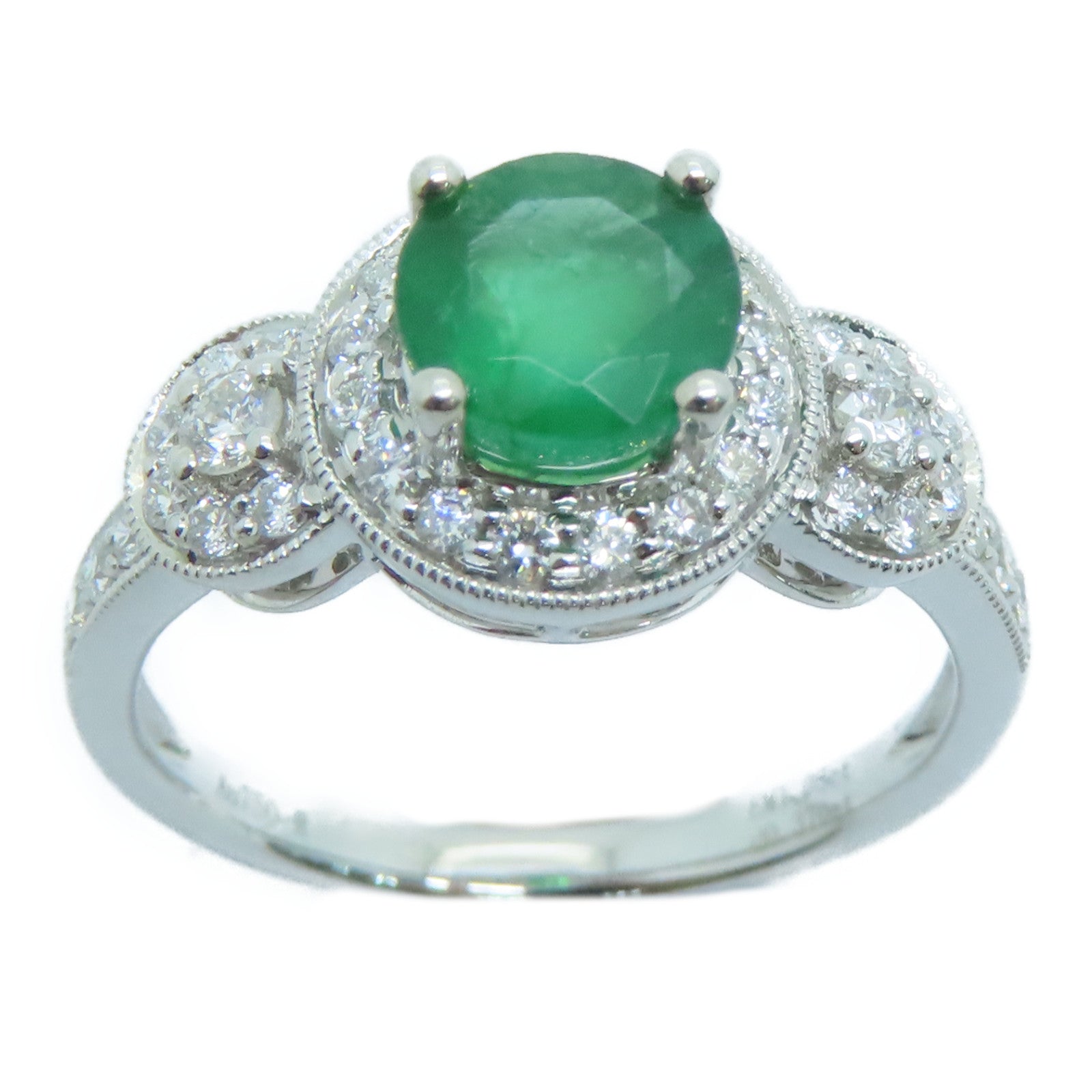JEWELRY 【激減優惠】18K白金Emerald Ring 1.05ct綠寶石/0.378ct鑽石戒指US＃6