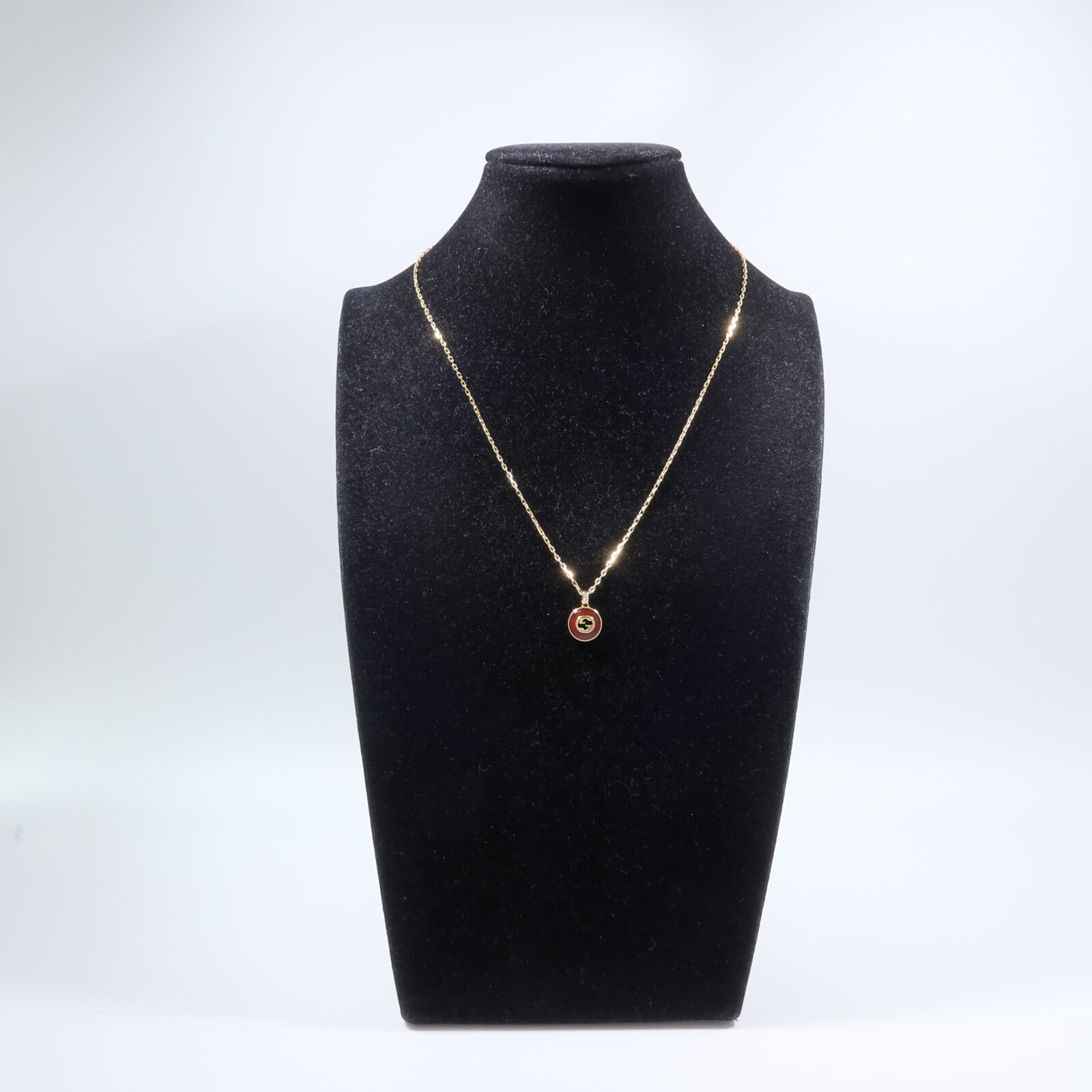 GUCCI 18K黃金Interlocking G Necklace紅玉髓/鑽石項鍊