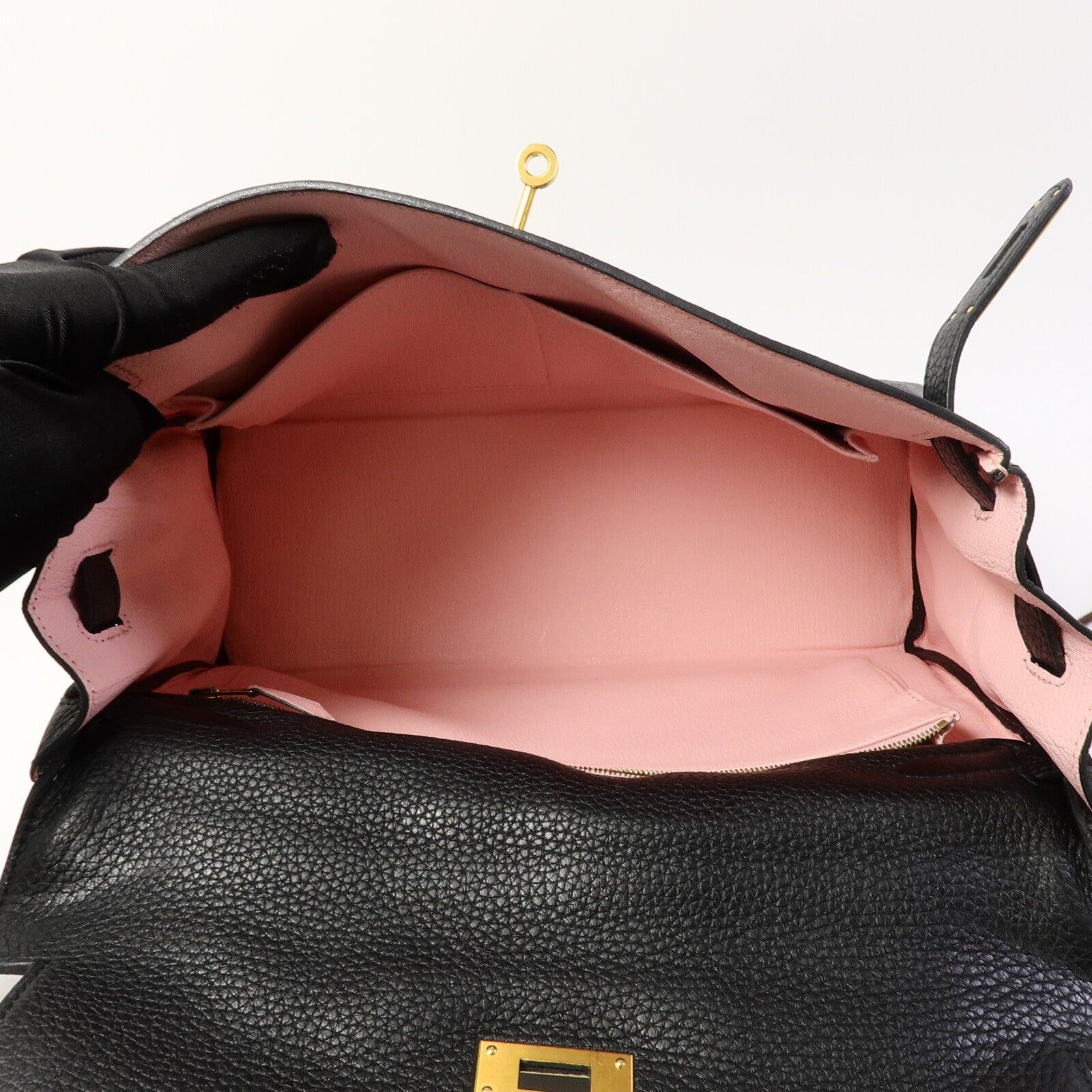 HERMES Togo皮革Kelly 32(Name mark)手挽肩背兩用袋Noir/Rose Sakura