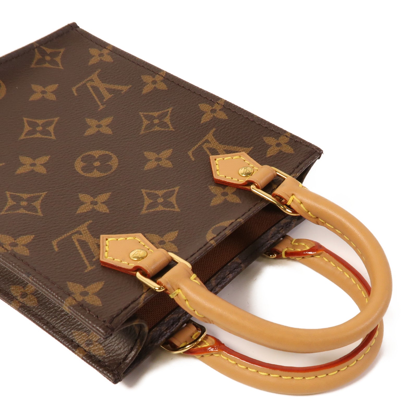 LOUIS VUITTON Monogram Petit Sac Plat金扣手挽肩背兩用袋Monogram Petit Sac Plat金扣手挽肩背兩用袋