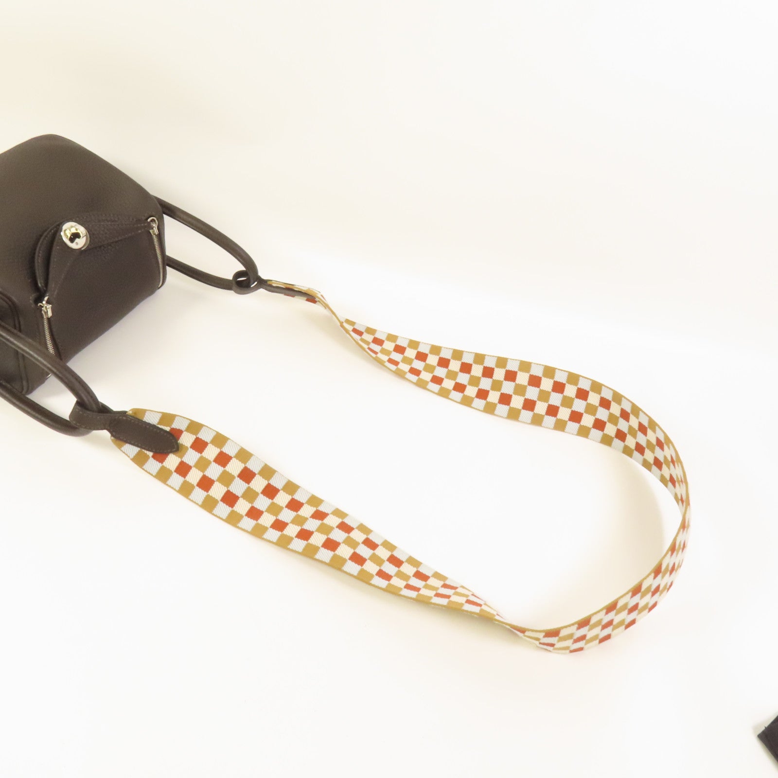 HERMES Clemence皮革Mini Lindy銀扣手挽肩背兩用袋Macassar