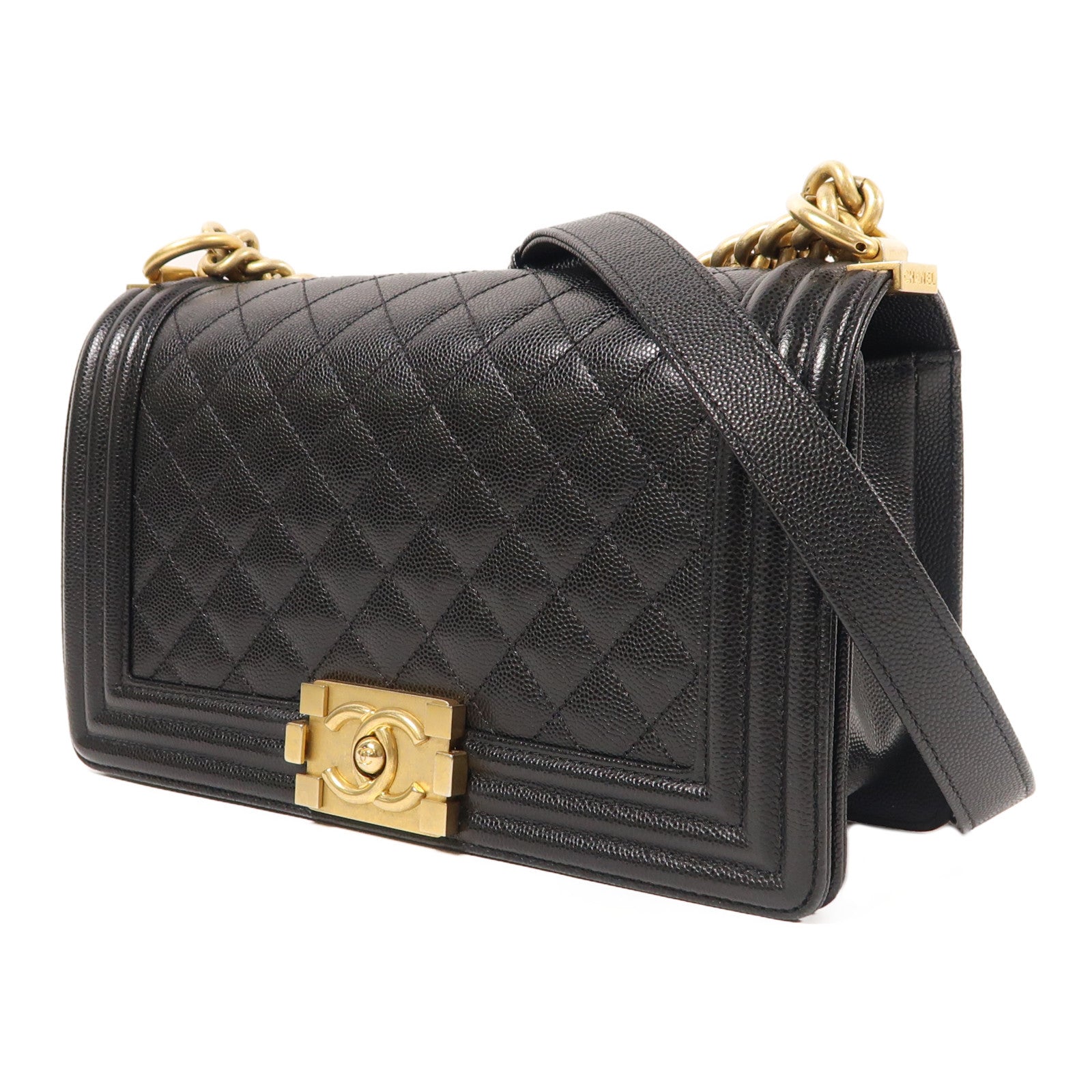 CHANEL 牛皮皮革Boy 25金扣鏈帶肩背袋