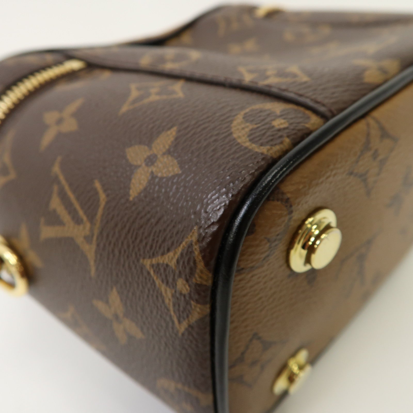 LOUIS VUITTON Monogram Reverse Vanity PM金扣手挽肩背兩用袋棕色