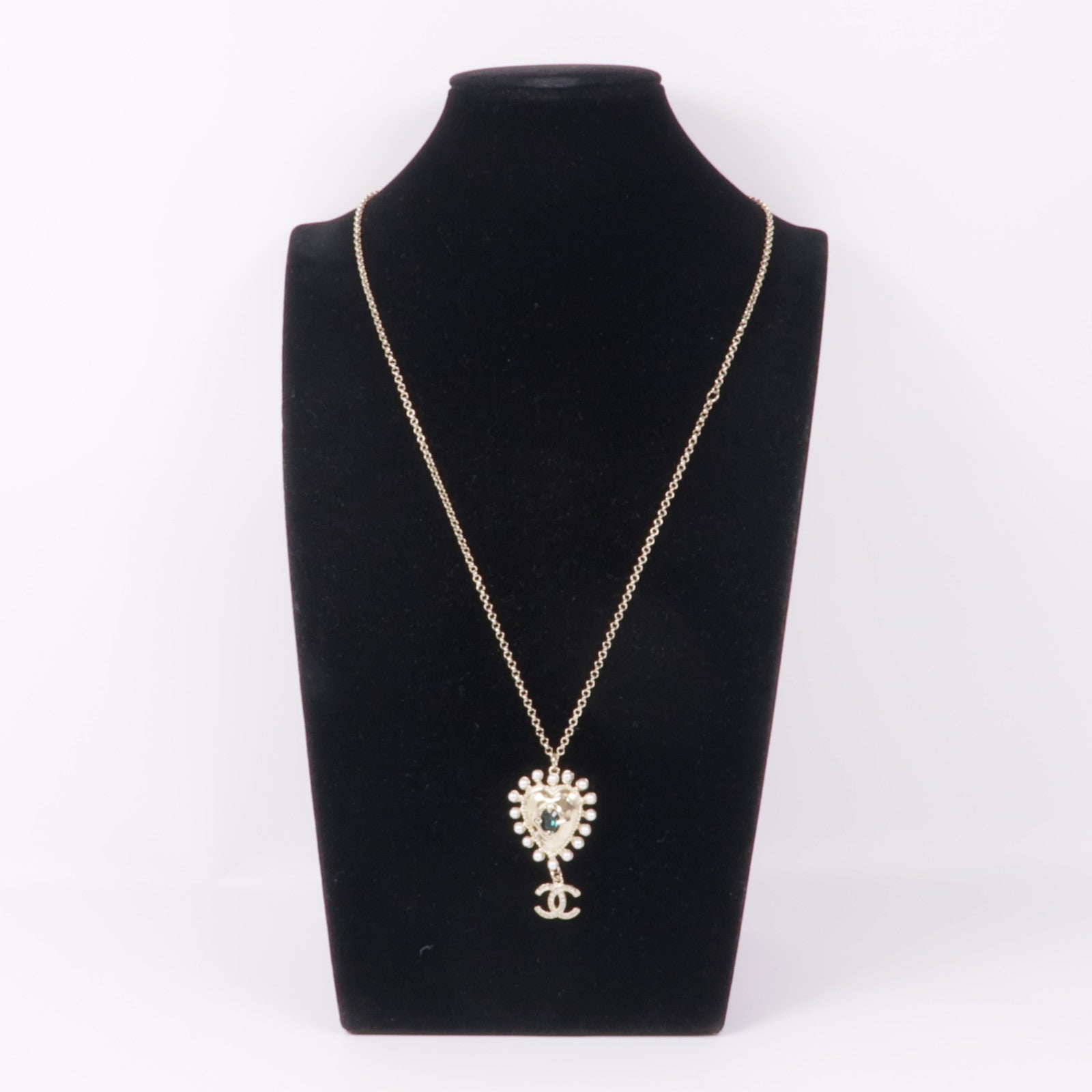 CHANEL CC Necklace Metal Gold Green White