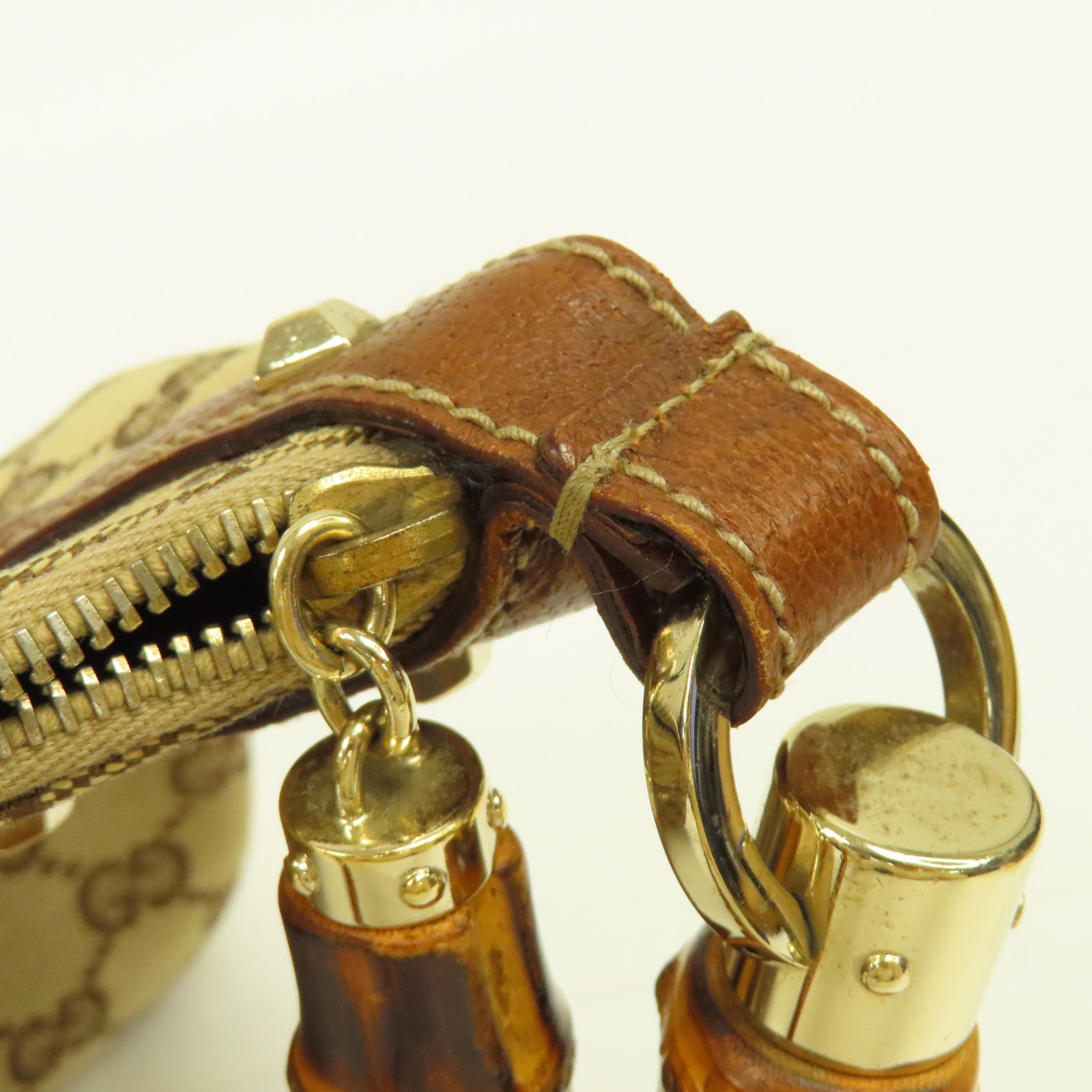 GUCCI 帆布Bamboo Hand Bag金扣手挽袋啡色