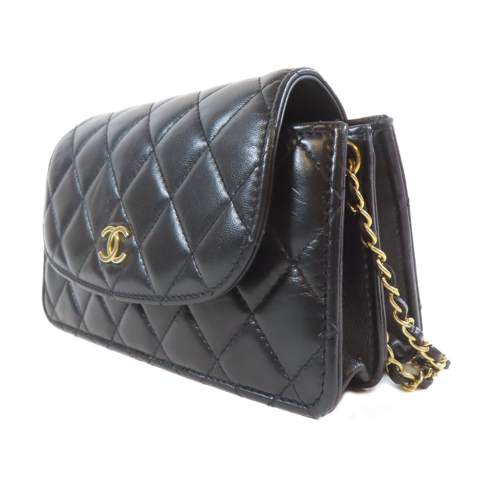 CHANEL 【激減優惠】菱格羊皮皮革Chain Shoulder金扣鏈帶肩背袋黑色