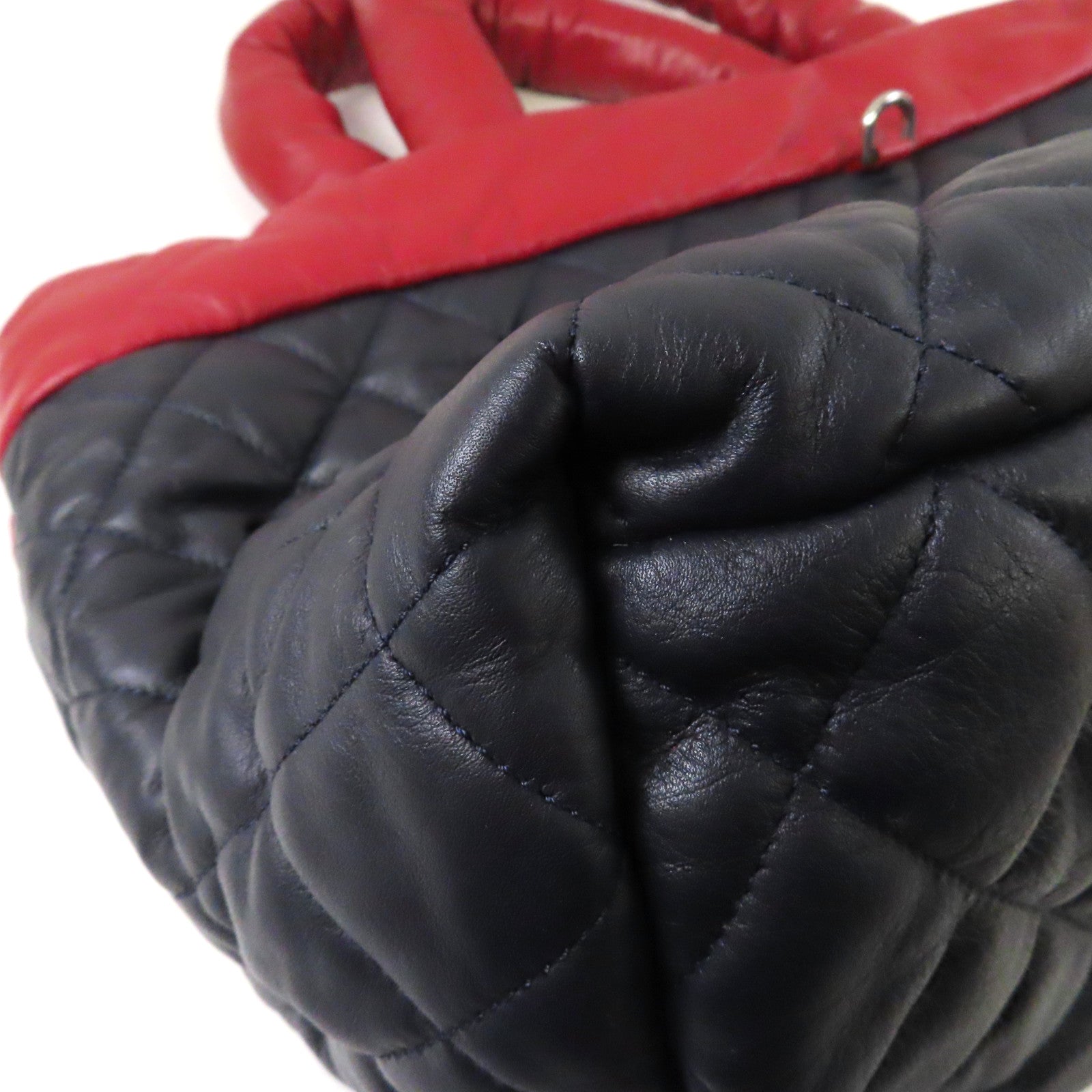 CHANEL 【激減優惠】羊皮皮革CoCo Coon Reversible銀扣手挽袋紅色/藍色