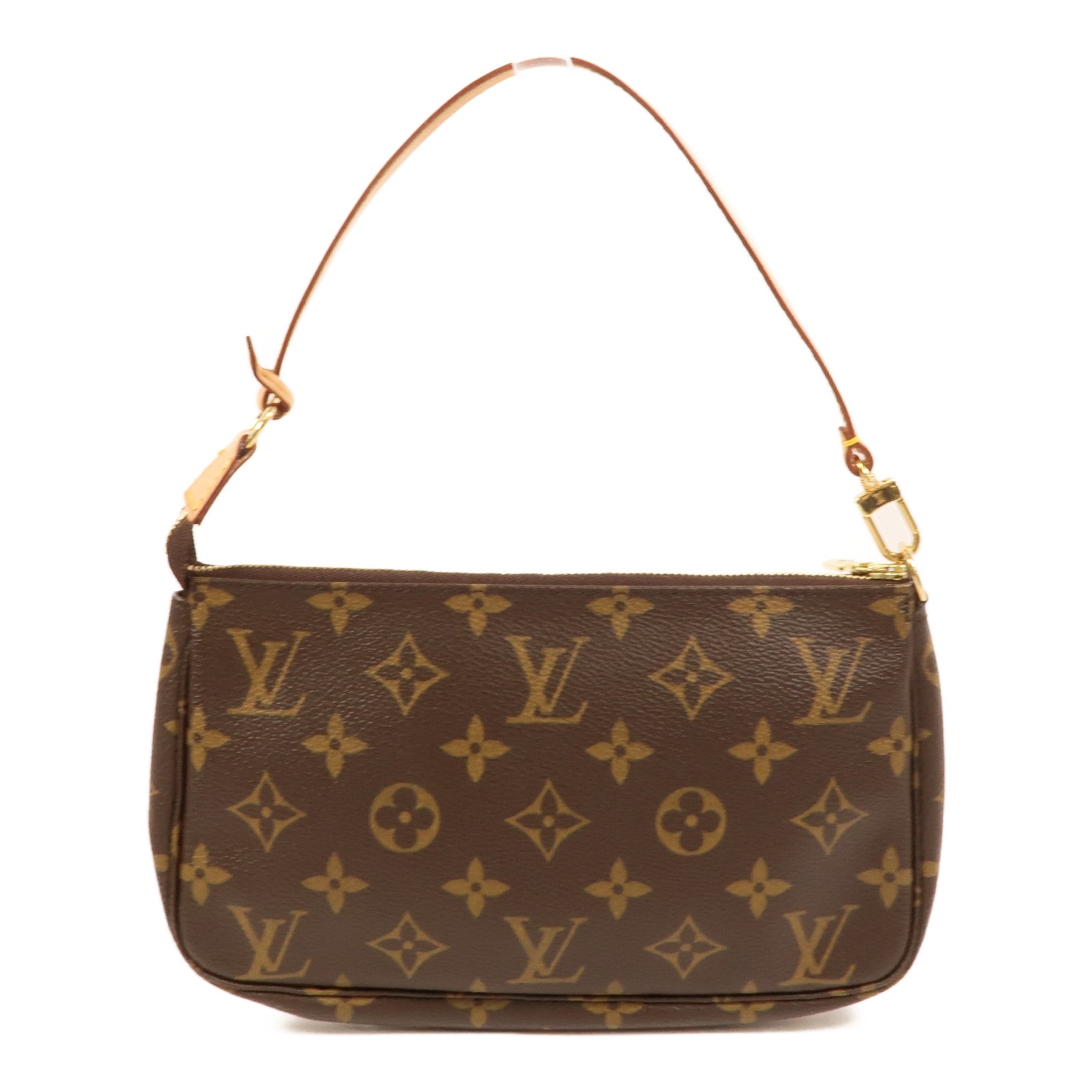LOUIS VUITTON Monogram Pochette Accessoires金扣手挽袋棕色