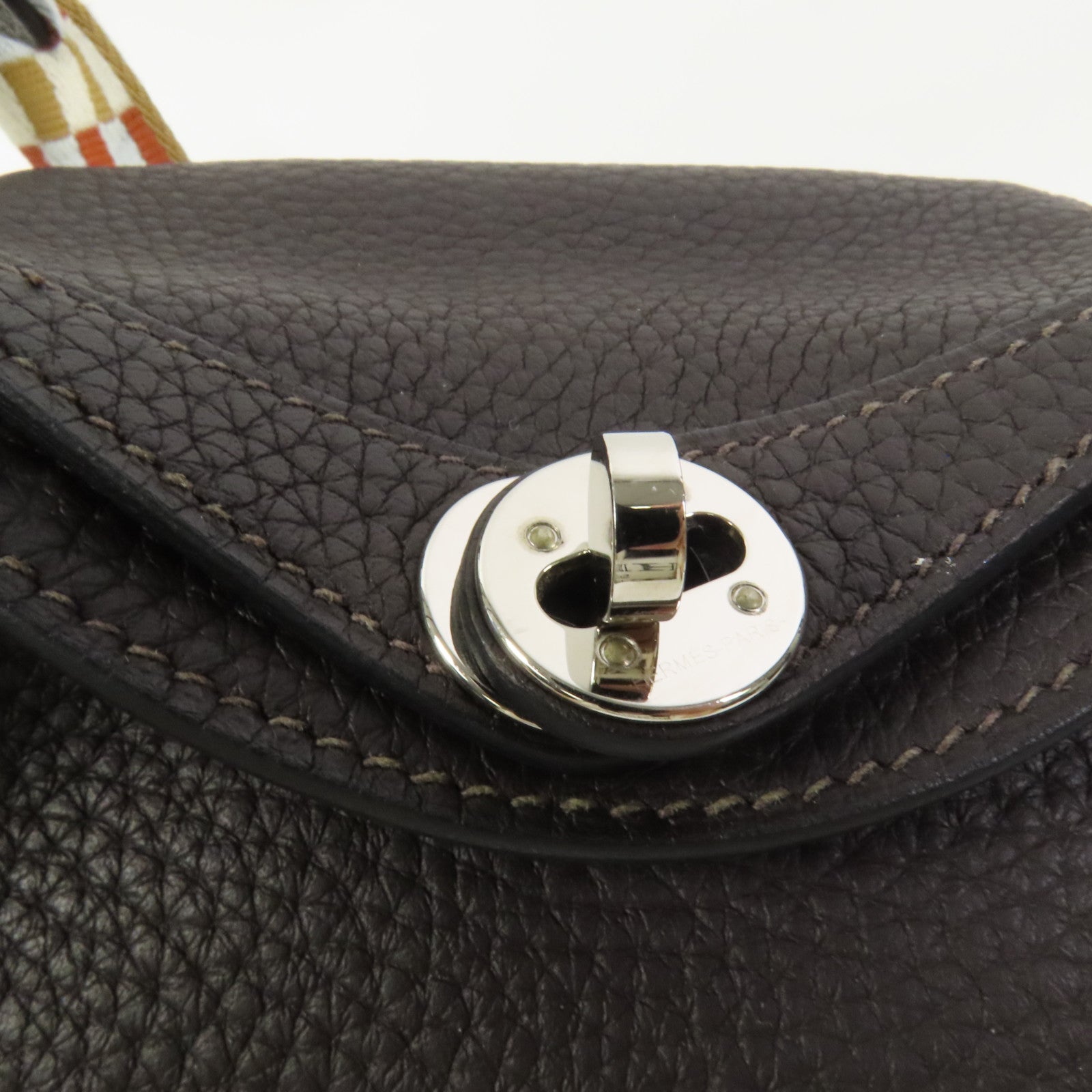 HERMES Clemence皮革Mini Lindy銀扣手挽肩背兩用袋Macassar