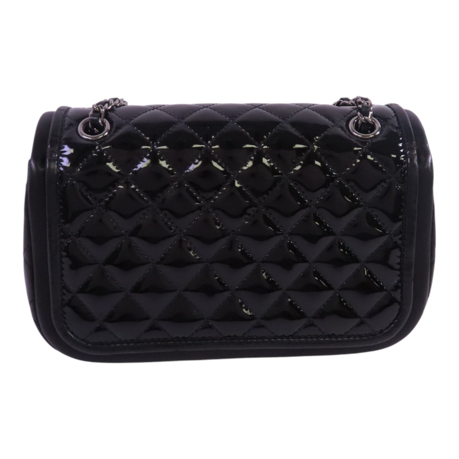 CHANEL 漆皮皮革Chain Shoulder Bag銀扣鏈帶肩背袋