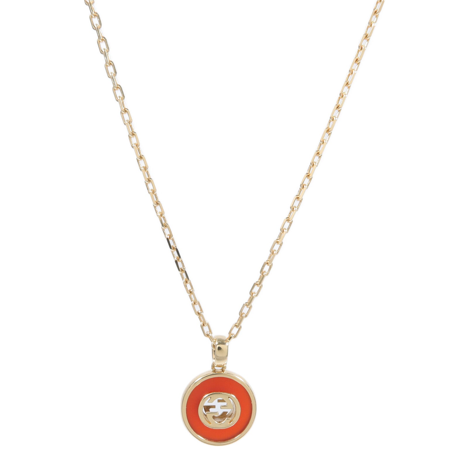 GUCCI 18K黃金Interlocking G Necklace紅玉髓/鑽石項鍊