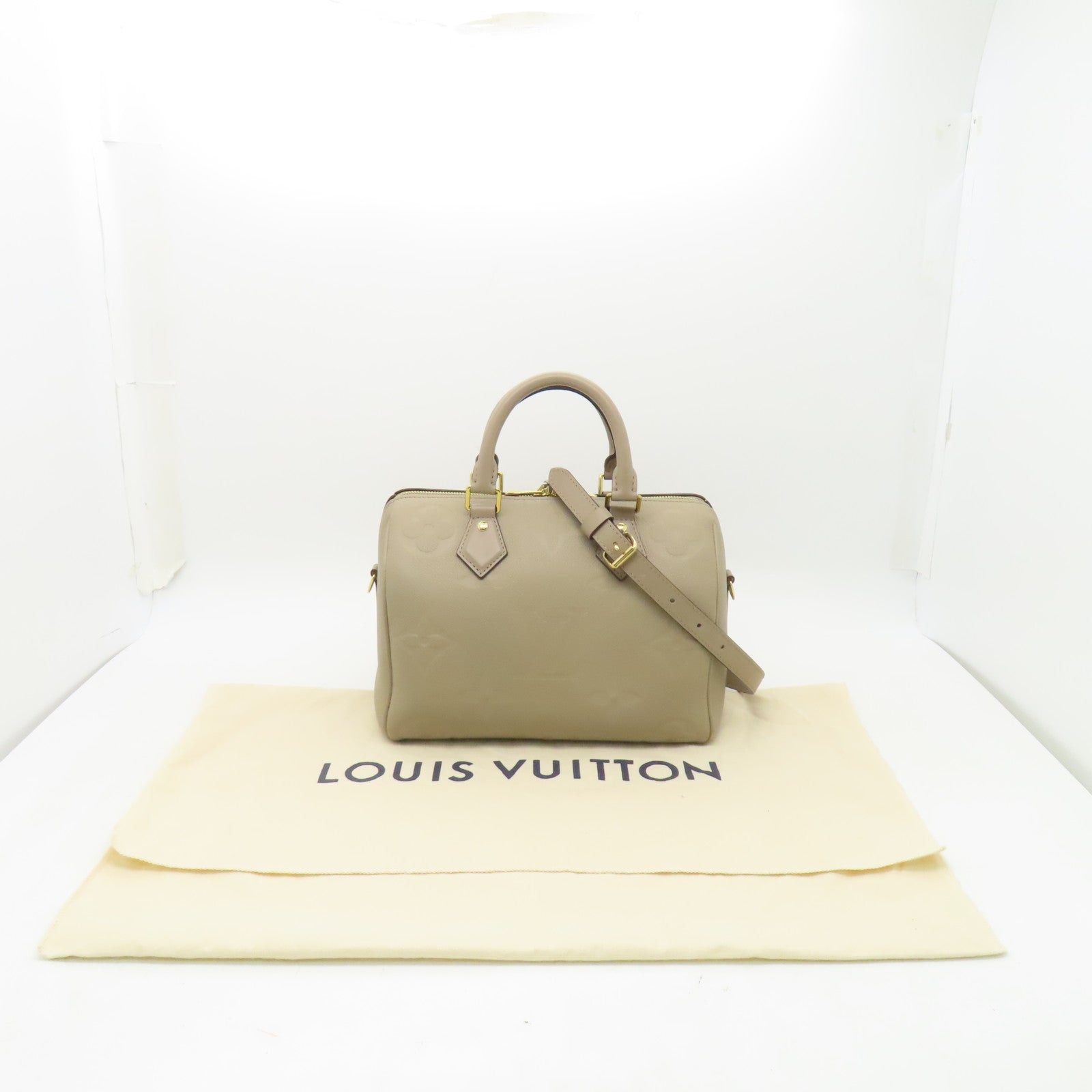 LOUIS VUITTON 【激減優惠】Monogram Empreinte Speedy Bandouliere 25金扣手挽肩背兩用袋米色