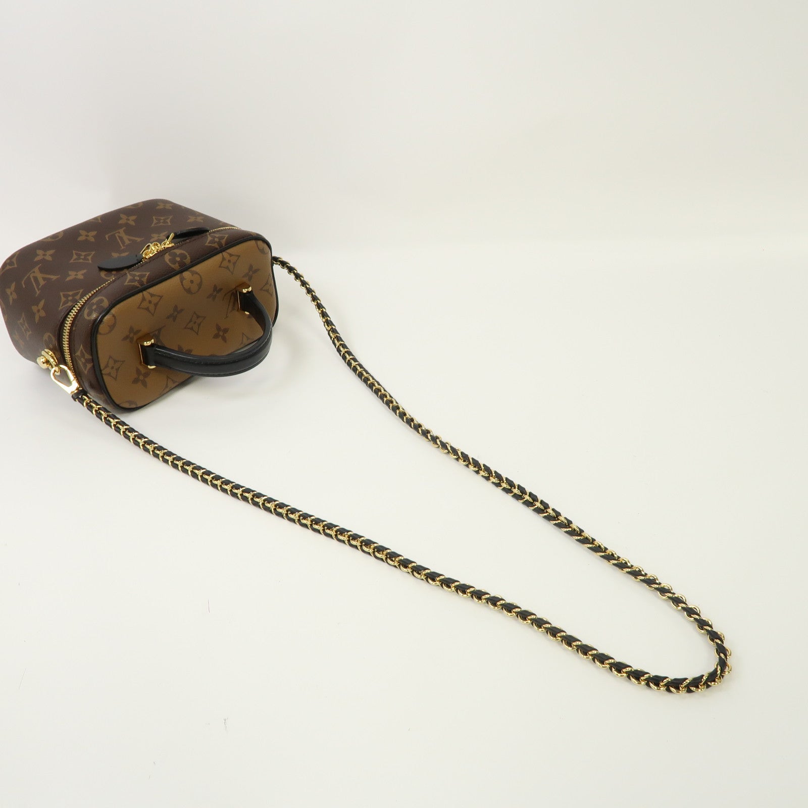 LOUIS VUITTON Monogram Reverse Vanity PM金扣手挽肩背兩用袋棕色