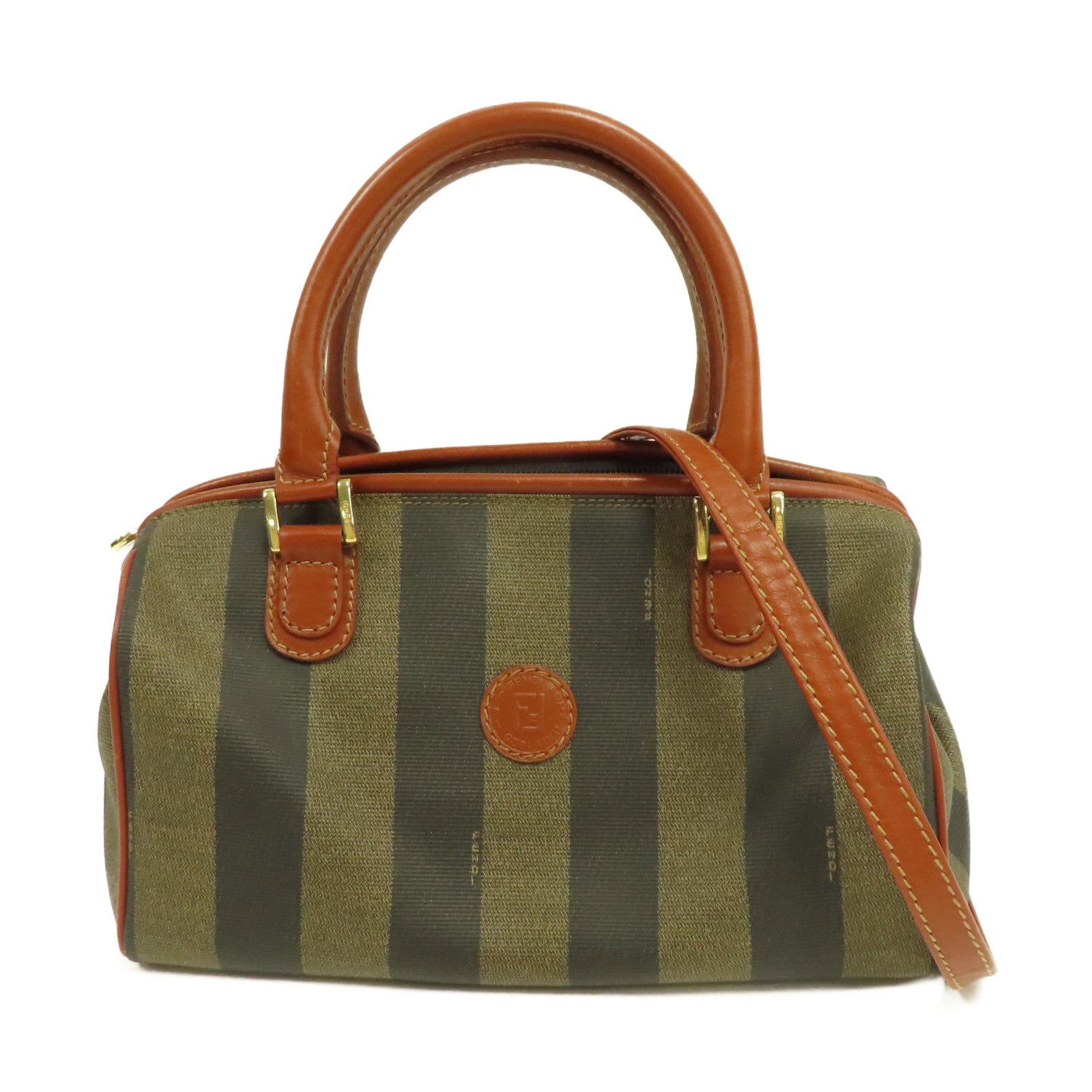 FENDI 塗層帆布Vintage Boston Bag金扣手挽肩背兩用袋啡色