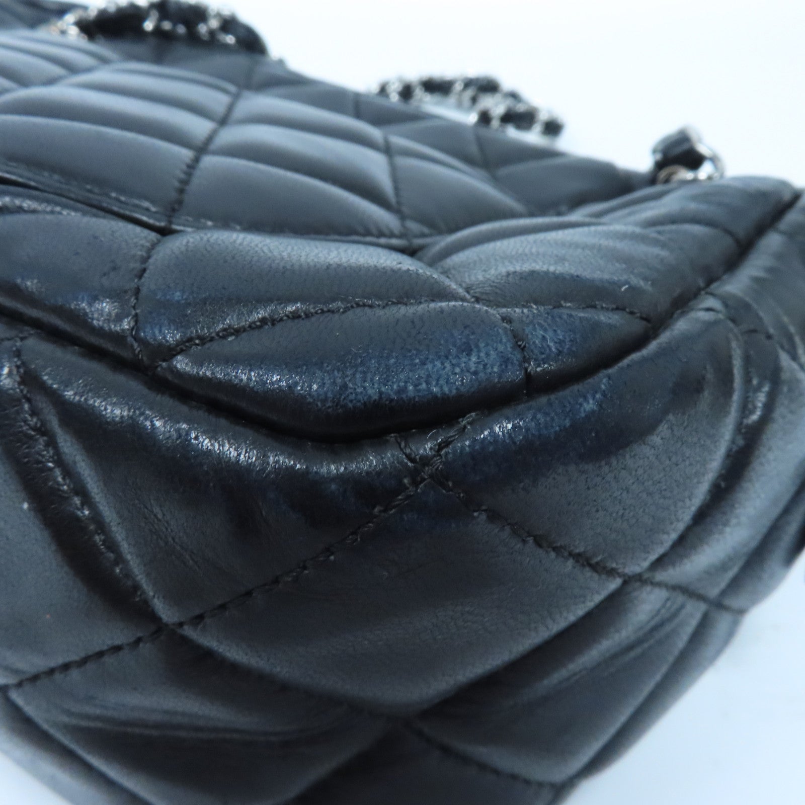 CHANEL 菱格牛皮皮革Shoulder Bag銀扣鏈帶肩背袋黑色