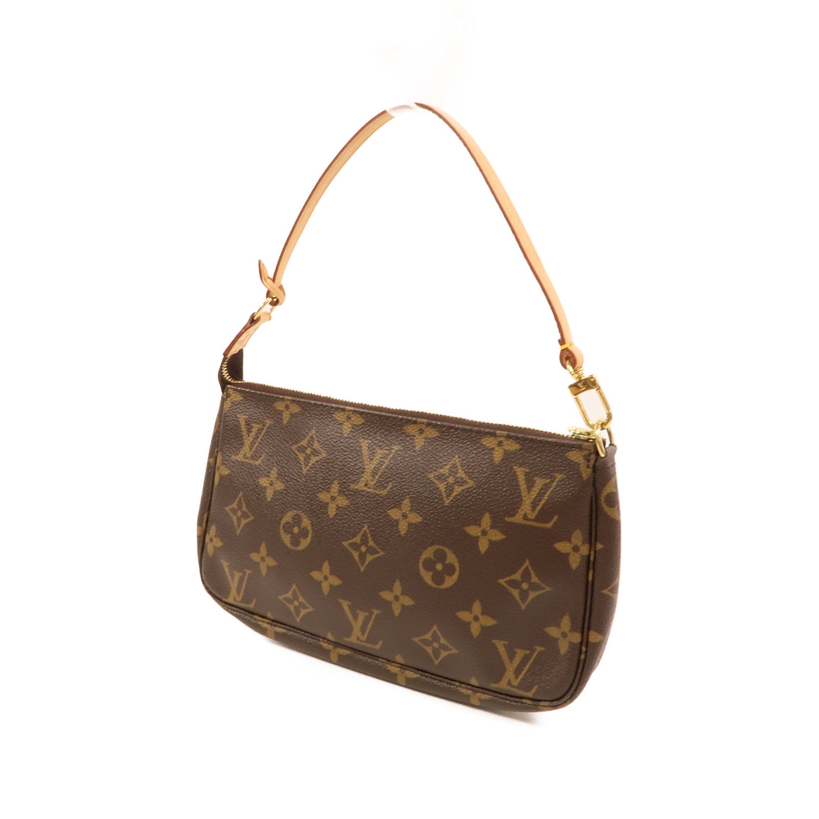 LOUIS VUITTON Monogram Pochette Accessoires金扣手挽袋棕色
