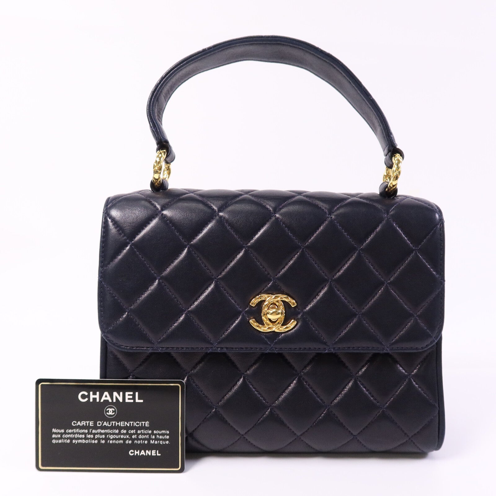CHANEL 羊皮皮革Vintage Flap Bag金扣手挽袋