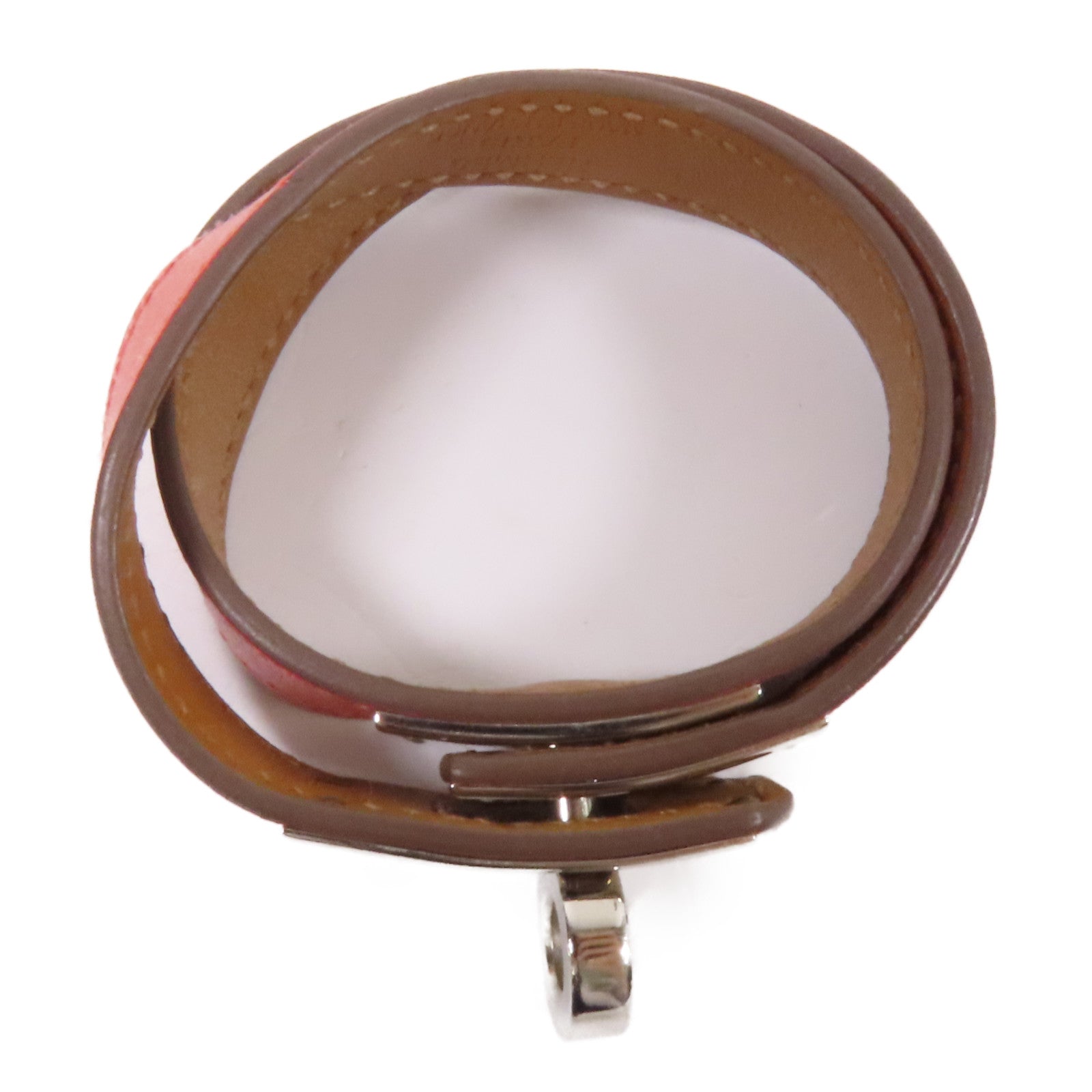 HERMES Epsom皮革Kelly Double Tour銀扣手鏈Pink