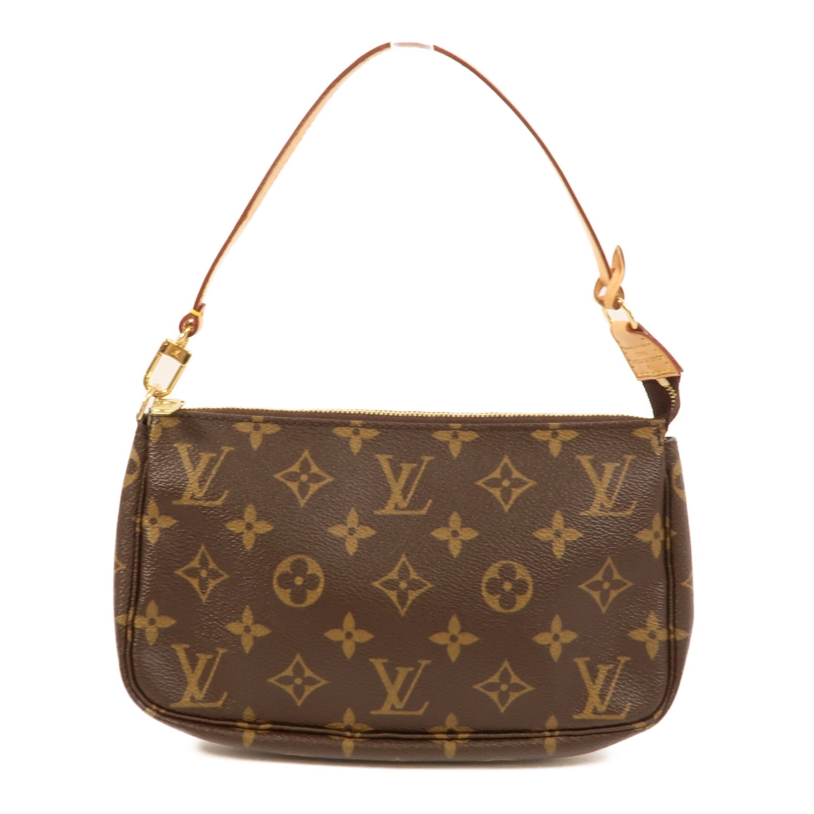 LOUIS VUITTON Monogram Pochette Accessoires金扣手挽袋棕色