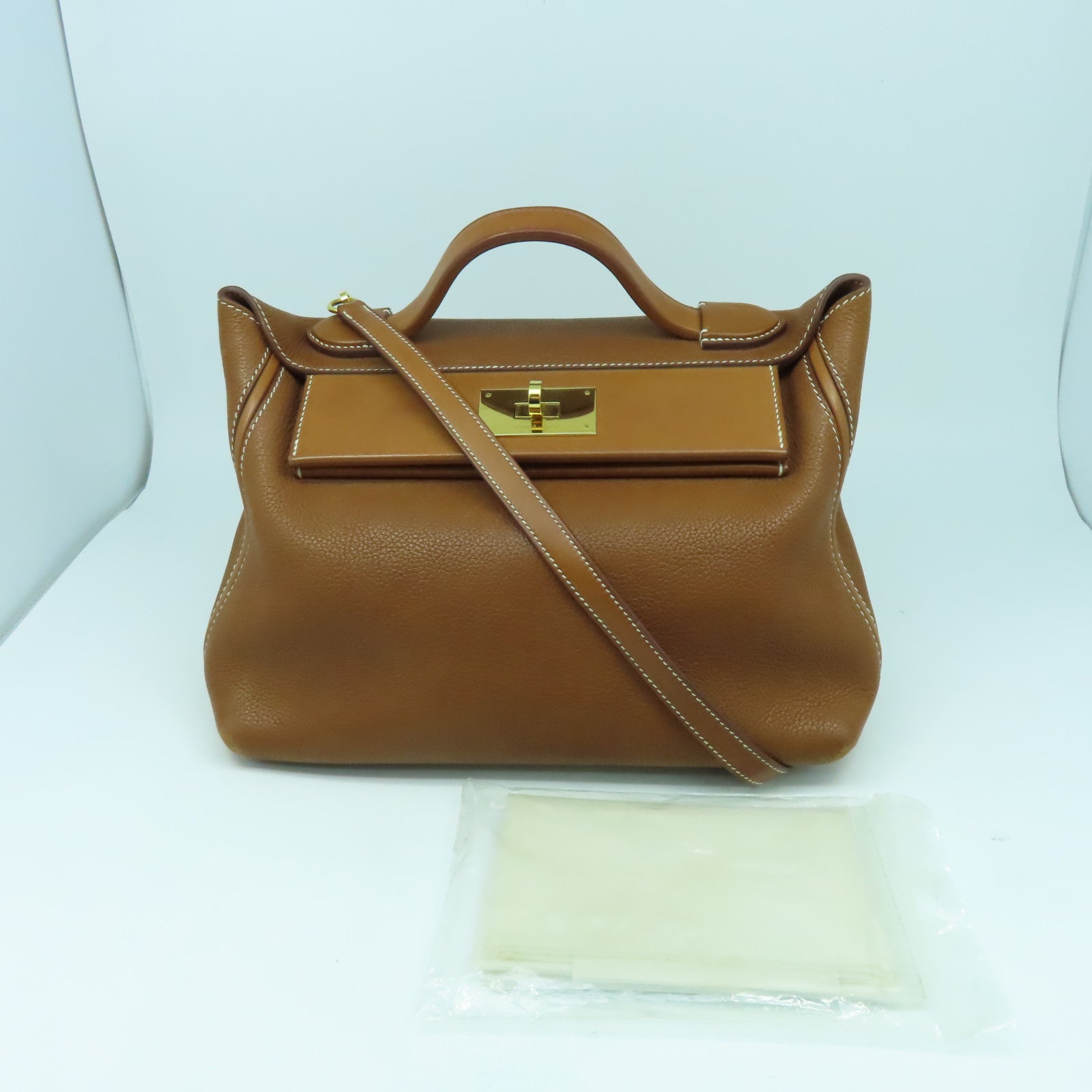 HERMES 【清倉大減價】Berenie皮革24/24金扣手挽肩背兩用袋啡色