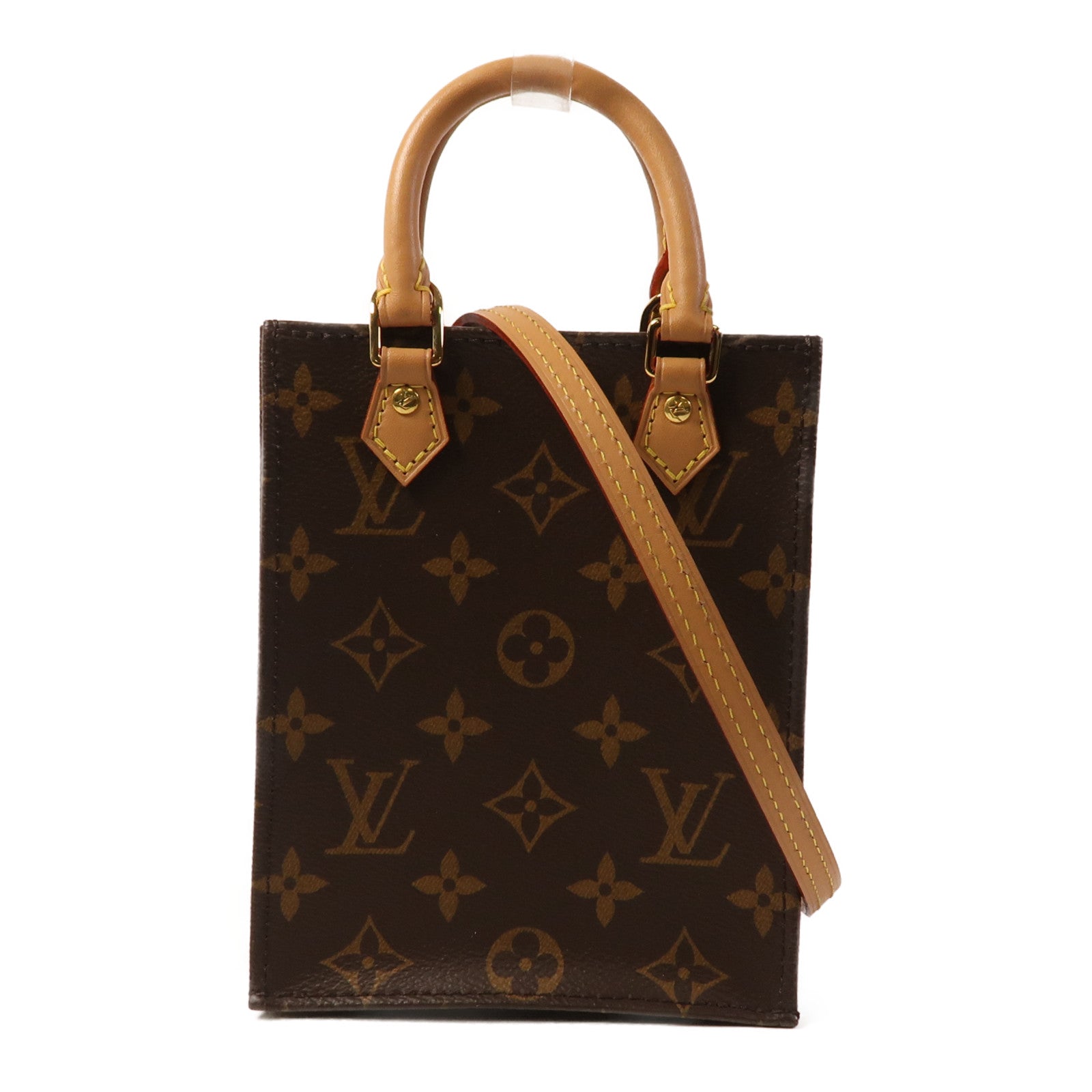 LOUIS VUITTON Monogram Petit Sac Plat金扣手挽肩背兩用袋Monogram Petit Sac Plat金扣手挽肩背兩用袋