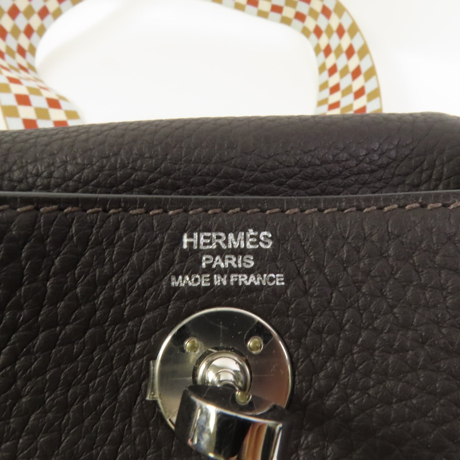 HERMES Clemence皮革Mini Lindy銀扣手挽肩背兩用袋Macassar