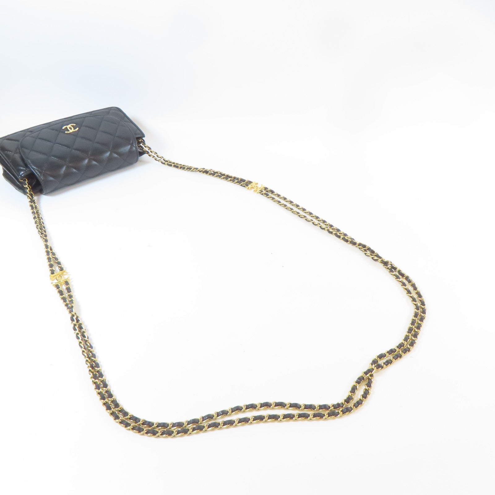 CHANEL 【激減優惠】菱格羊皮皮革Chain Shoulder金扣鏈帶肩背袋黑色