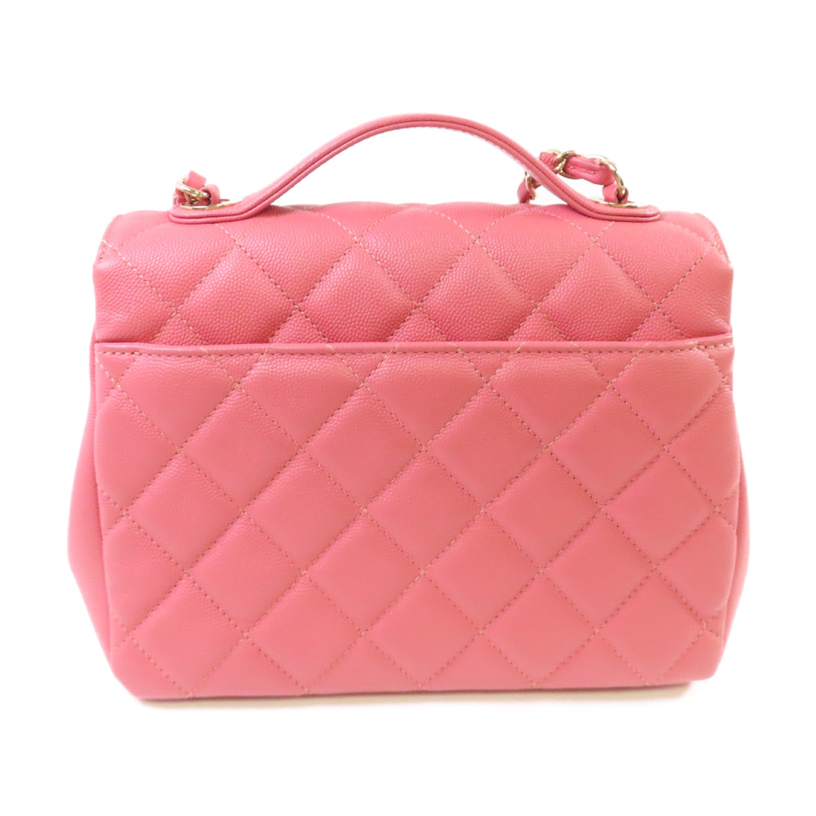 CHANEL 菱格Caviar皮革2Way Shoulder Bag金扣鏈帶手挽肩背兩用袋粉紅色