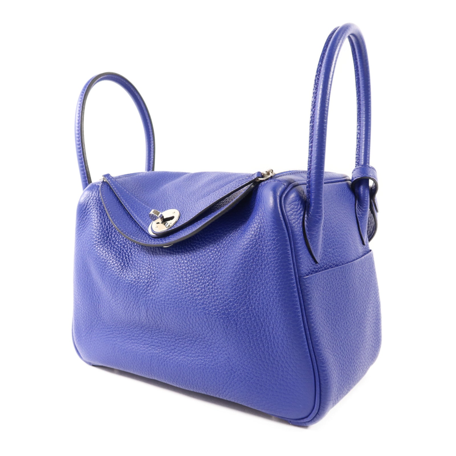 HERMES Clemence皮革Lindy 26銀扣手挽肩背兩用袋Bleu Electrique