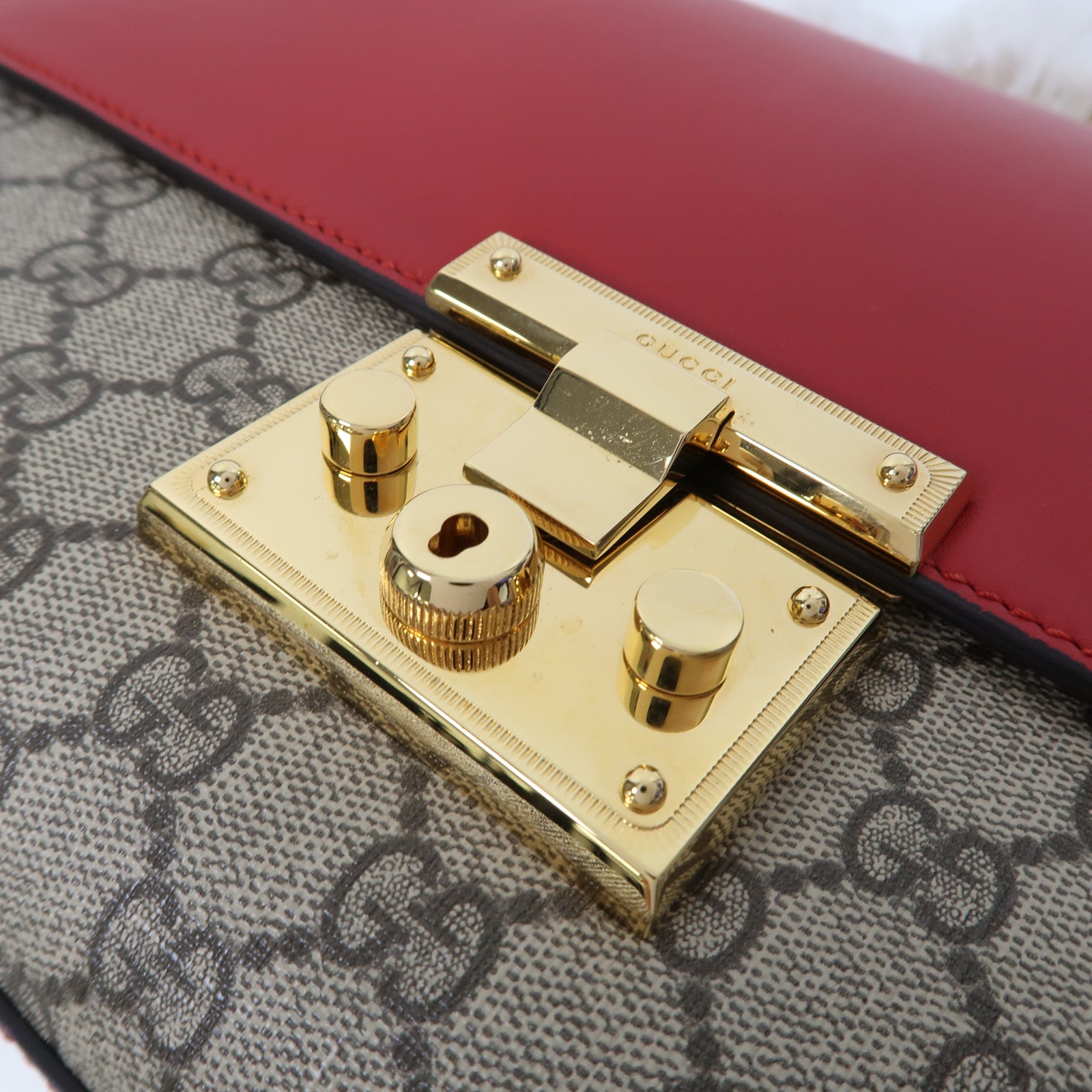 GUCCI 塗層帆布/皮革 Interlock Marmont金扣鏈帶手挽肩背兩用袋粉紅色
