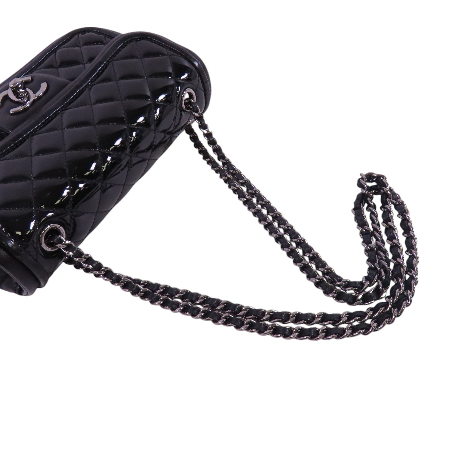 CHANEL 漆皮皮革Chain Shoulder Bag銀扣鏈帶肩背袋