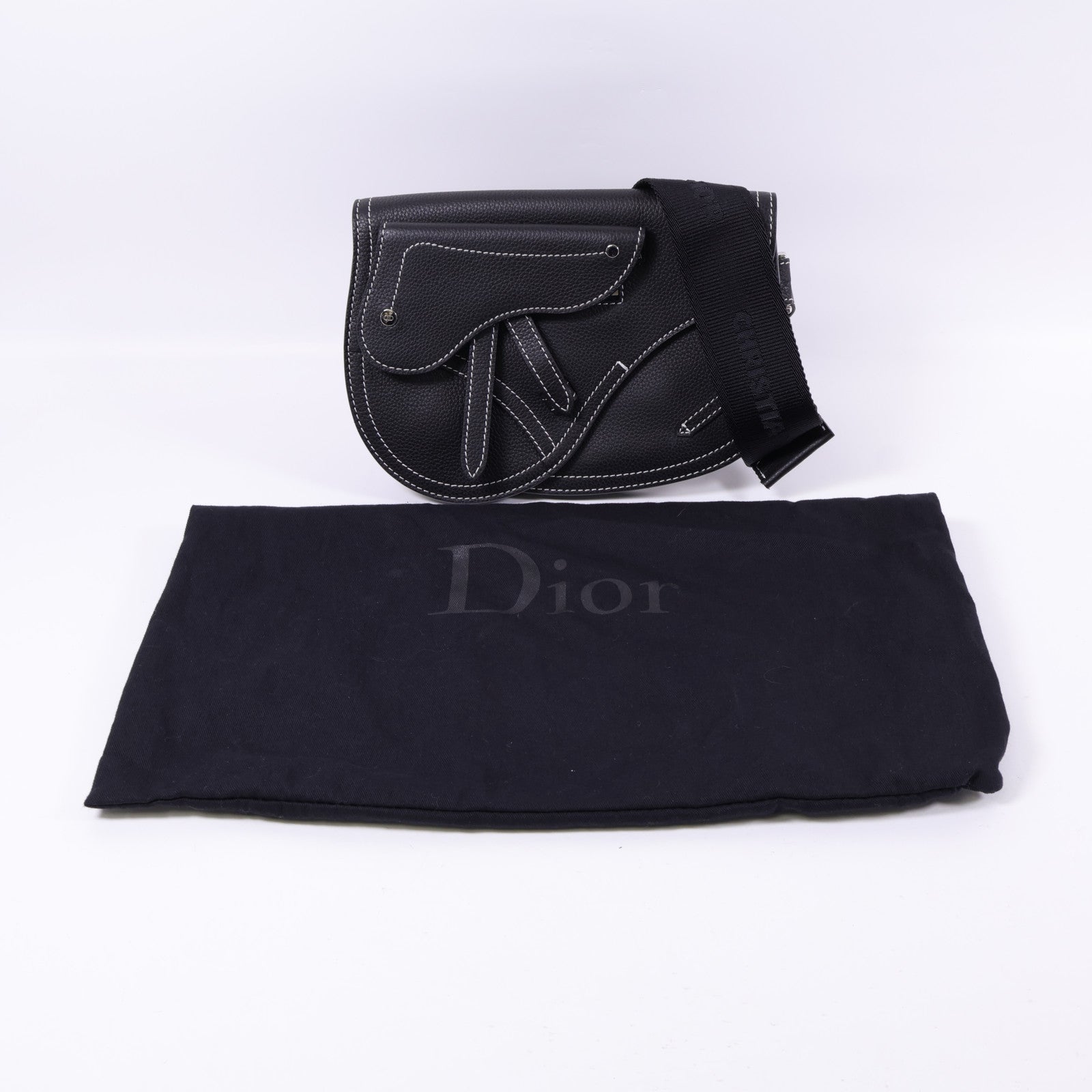 Dior 牛皮皮革Saddle Bag銀扣肩背袋