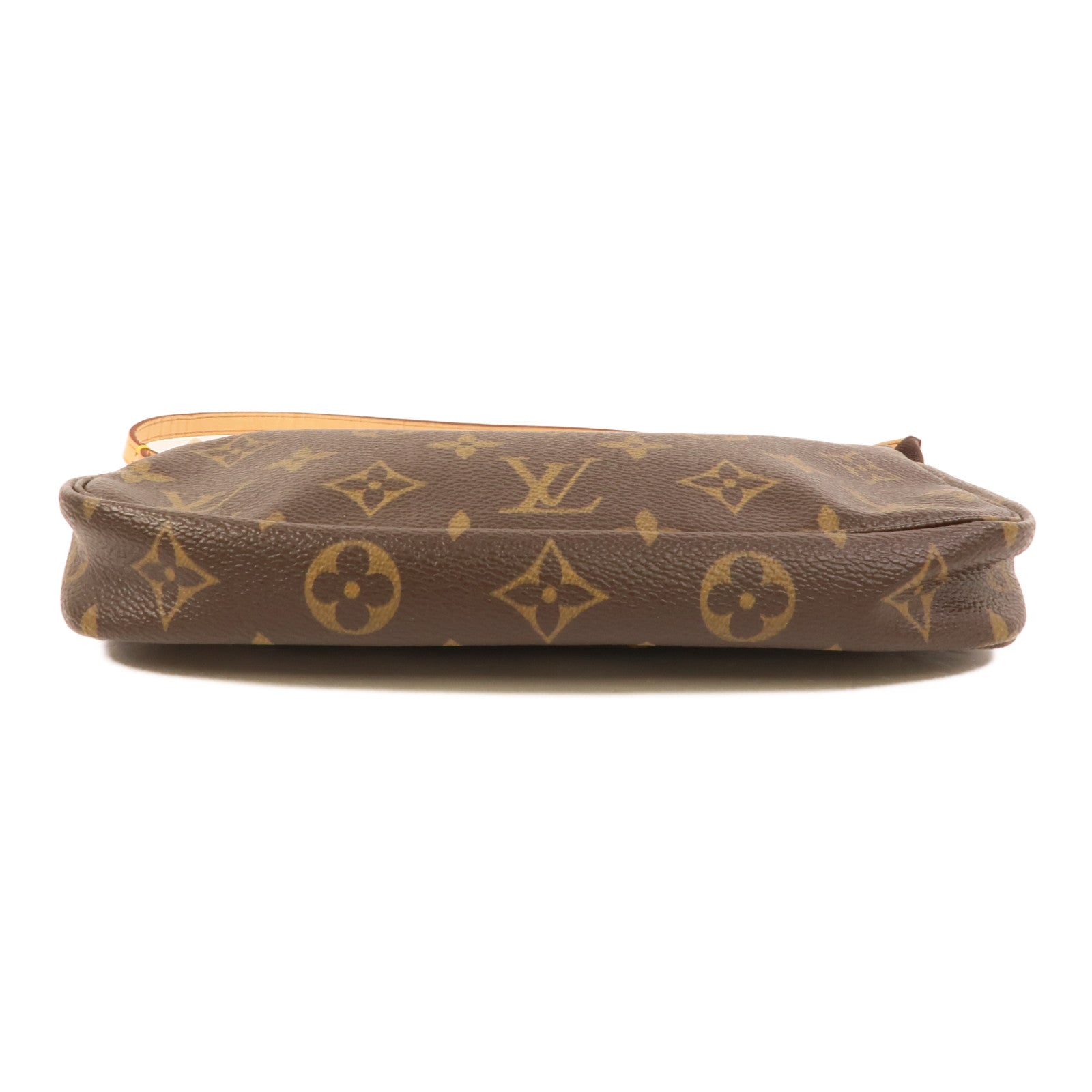 LOUIS VUITTON Monogram Pochette Accessoires金扣手挽袋棕色
