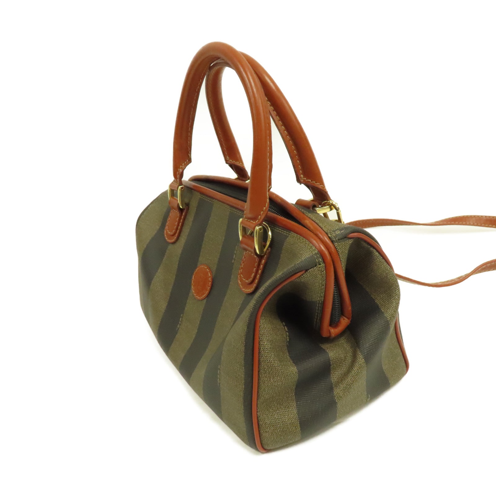 FENDI 塗層帆布Vintage Boston Bag金扣手挽肩背兩用袋啡色