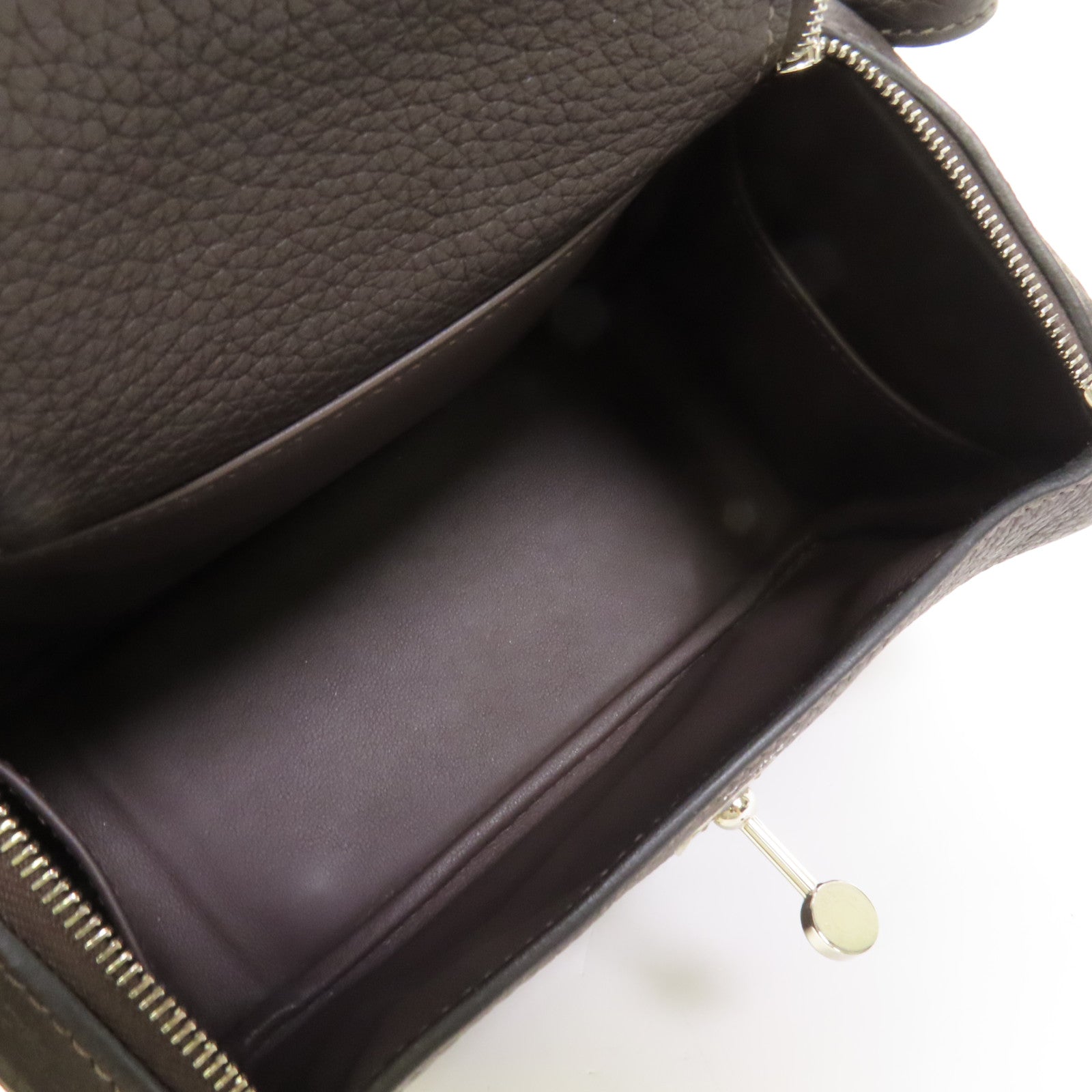 HERMES Clemence皮革Mini Lindy銀扣手挽肩背兩用袋Macassar